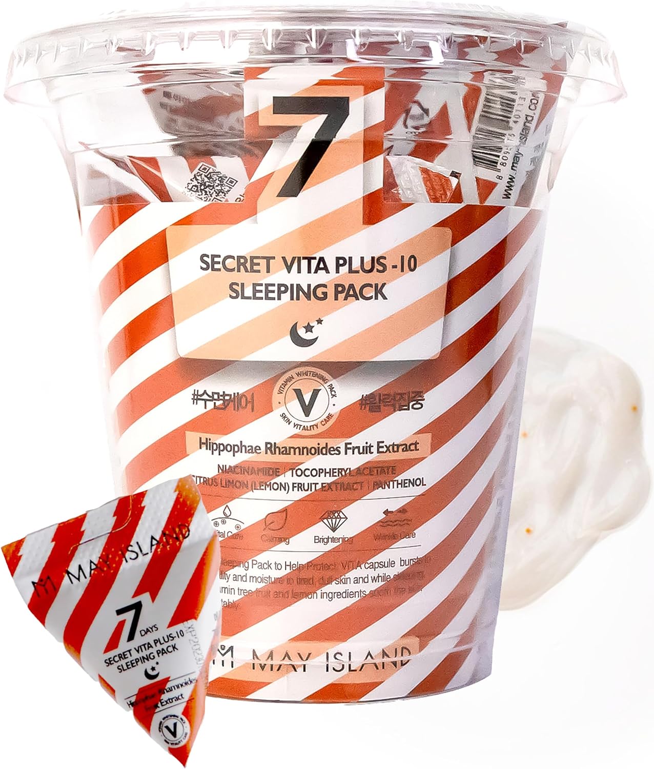 MAY ISLAND 7 Days Secret Vita Plus Sleeping Mask - Korean Overnight Mask with Sea Buckthorn Extract & Niacinamide - Revitalizing & Nourishing - Single-Use Pouches. 0.17oz. x 12 Pack