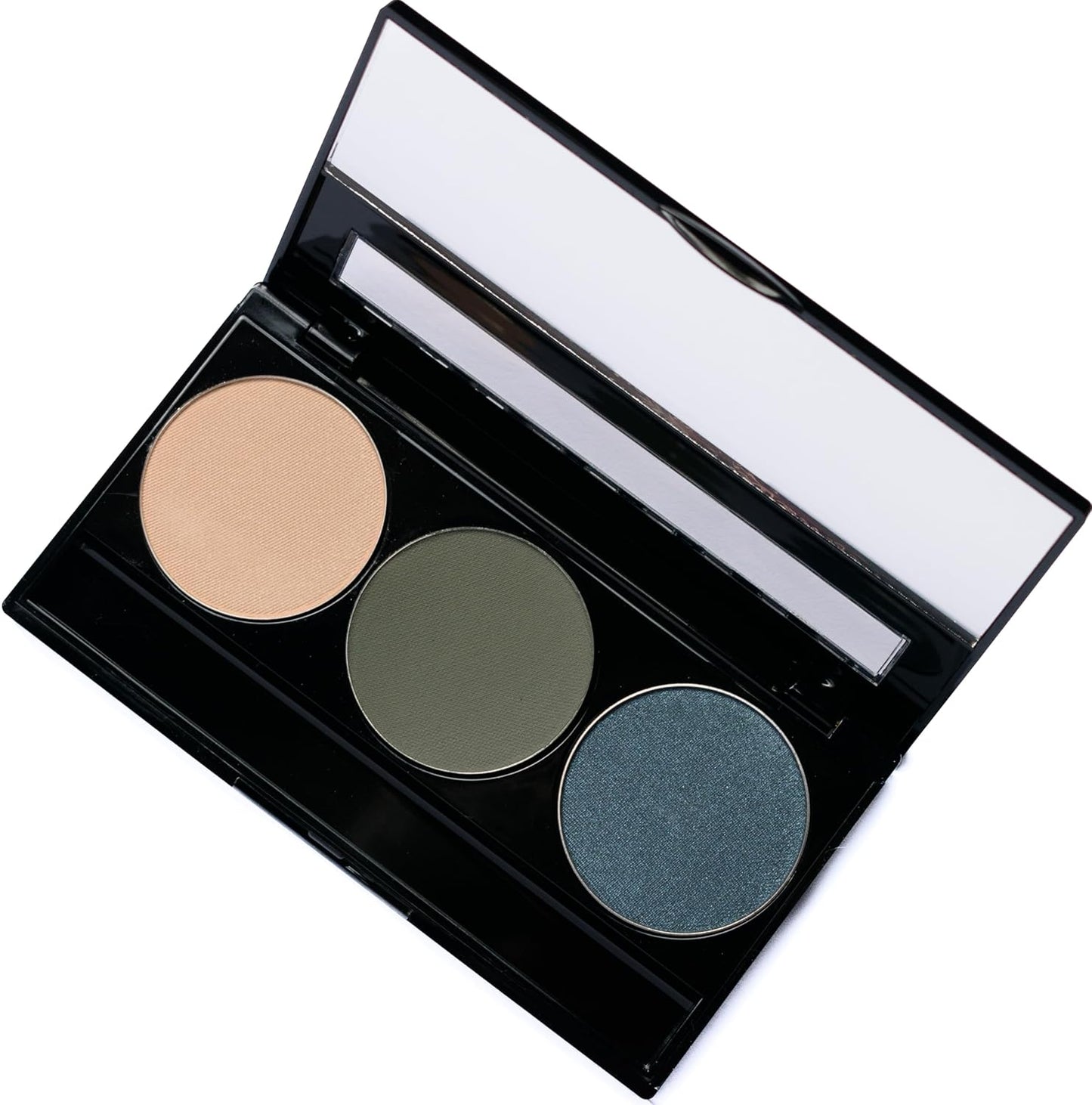 Off White, Matte Medium Green, and Glitter Navy Blue Green Vegan Eyeshadow Trio Palette; Talc, Paraben & Cruelty Free