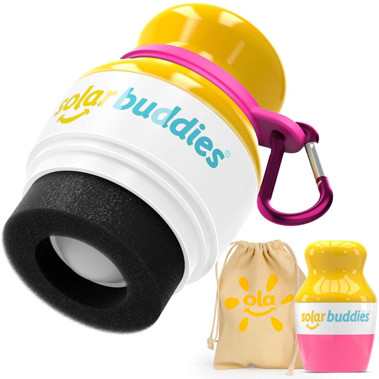 Pink Bag Bundle Solar Buddies Refillable Roll On Sunscreen Suncream Applicator Bag Bundle With Applicator Carabina Clip For Families, Kids, Adults, Travel Set, With A Free Sticker Pack (Pink)