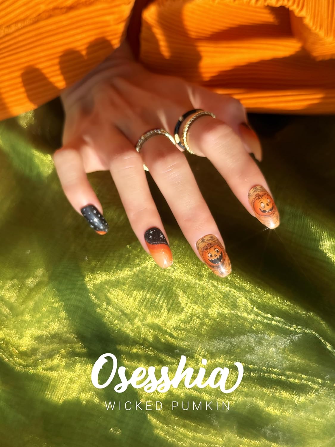 Semi Cured Gel Nail Strips, 20 pcs Nail Wraps, Glaze Stickers, Salon Quality French Manicure, Full Decal Gel Polish Strips, Long Lasting SCG, Easy on, UV Required (Wicked Pumpkin)