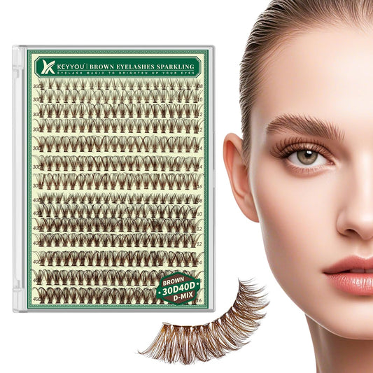 KEYYOU Brown Lash Clusters Natural Lash Extensions Wispy Eyelash Clusters 280Pcs D Curl Eyelash Extensions for Beginner Friendly Dark Lash Clusters Brown Eyelash Extensions (Brown-30D40D-D-8-16MIX）