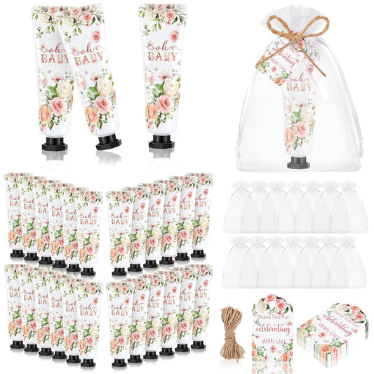 48 Sets Baby Shower Hand Cream Party Favors for Guests Gift Bulk Travel Size Hand Lotion Set for Baby Shower Wedding Christmas(Flower)