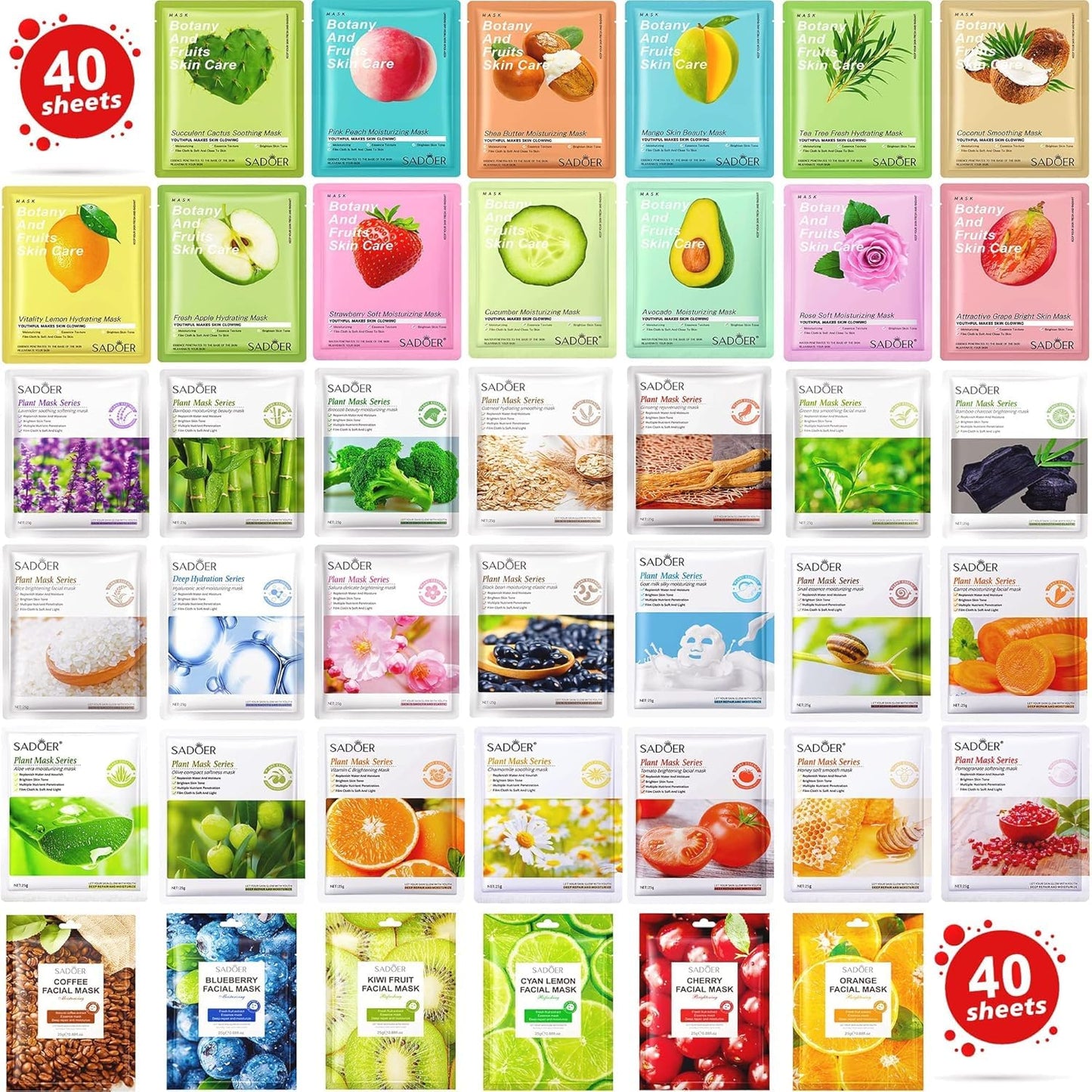 40 Pack Collagen Face Masks Skincare Bulk for All Skin Types,Hydrating Spa Face Mask for Sensitive Skin, Facial Mask Sets For Women Skin Care,Face Mask Sheet Gifts Set for Teen Girls