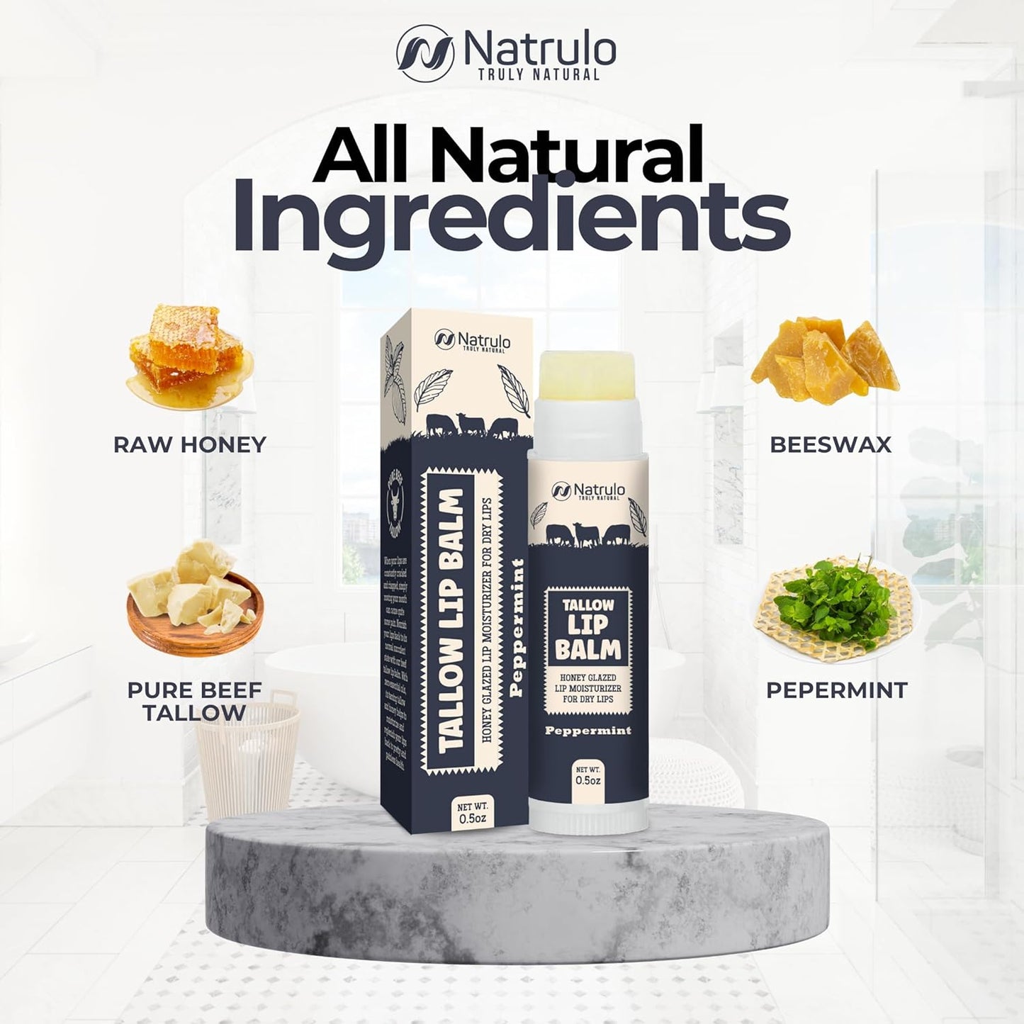 Beef Tallow Lip Balm – Natural Tallow Beeswax Chapstick – Hydrating Moisturizer Grass Fed Bison Tallow Balm Lip Care – Soothes Chapped, Dry Lips, Sensitive Skin – Long Lasting & Vitamin Rich USA-Made