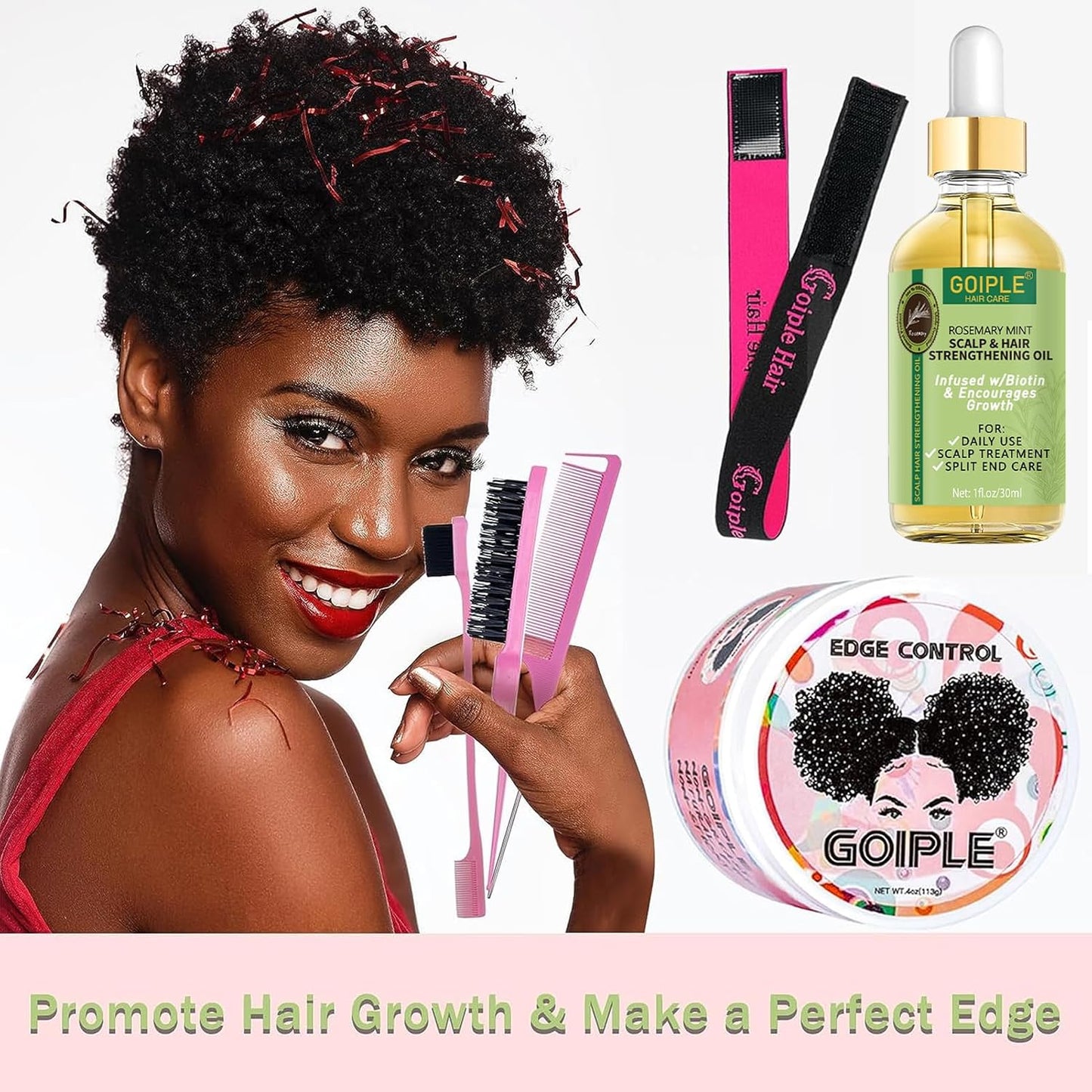 Edge Control Wax, Hair Styling Product, Strong Hold Non-greasy Edge Control Gel, Edge Wax, Rosemary Oil for Hair Growth, for Black Hair, Includes Edge Brush, 4 oz