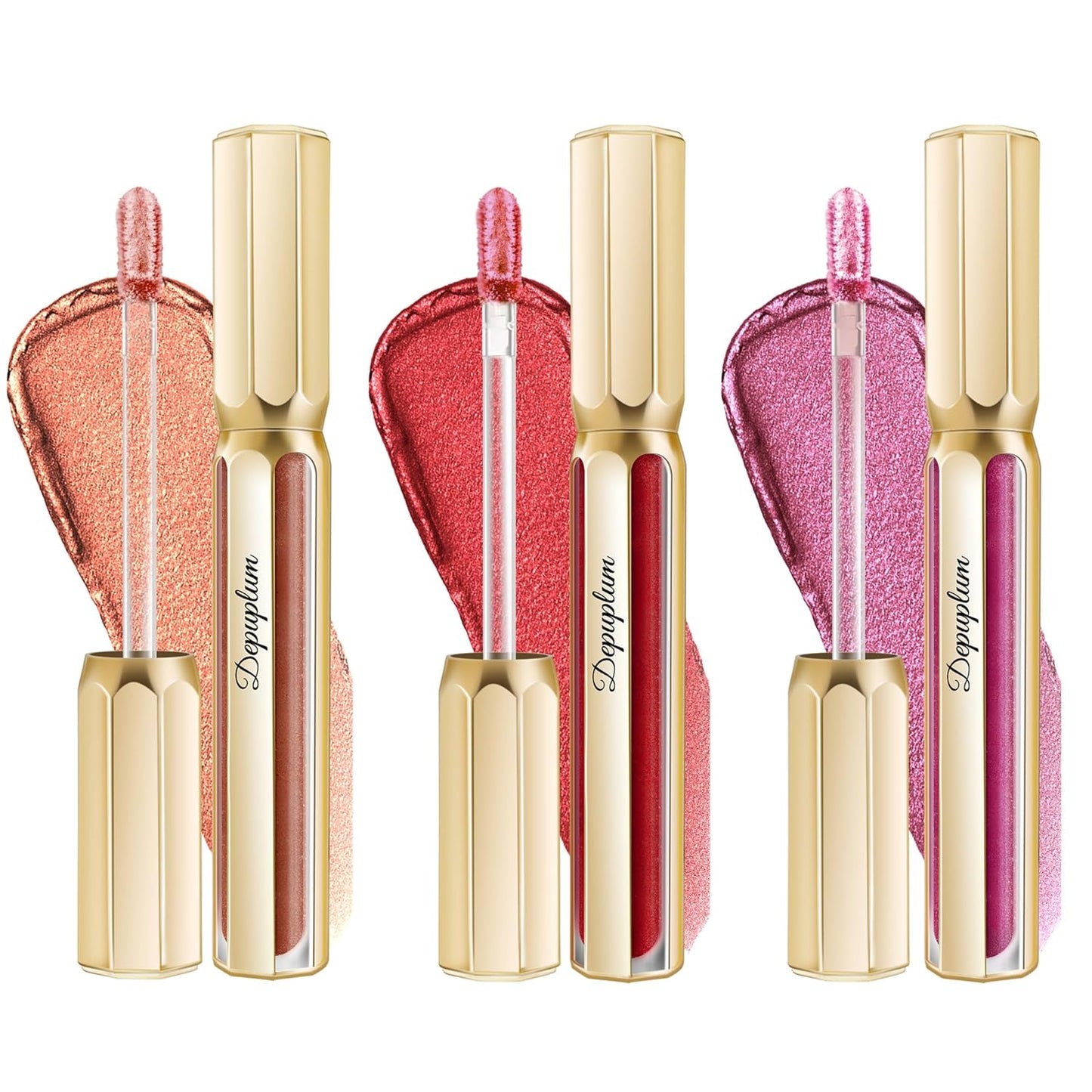 3Pc Lipsticks Set for Women Metallic Lipstick Long Lasting Dark Red Bronze Burgundy Lip Gloss, Metal Shine Lightweight Hydrating Full Coverage Lip Color, DP103/104/107