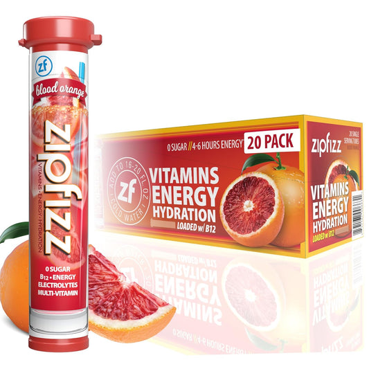 Zipfizz Daily Energy Drink Powder, Blood Orange, 20 Pack | 3-in-1 Sustained Energy, Rapid Hydration, and Essential Vitamins | Sugar-Free | Electrolyte Powder | Contains Vitamin B-12 & Antioxidants
