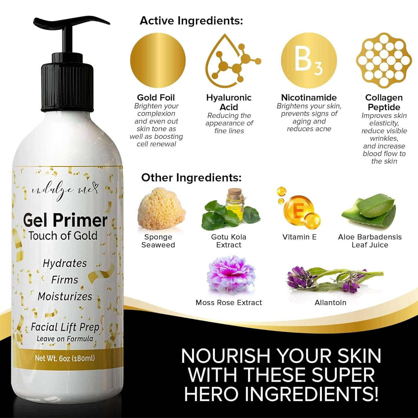 Conductive Gel - Facial Hydrating Leave-On Gel Primer, Hyaluronic Acid, Collagen Peptide, Niacinamide, Vitamin E, Gold Foil