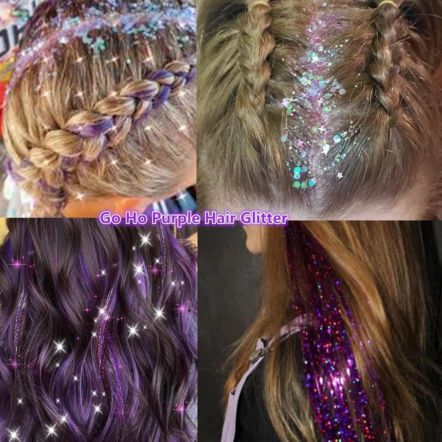 Go Ho Mermaid Purple Face Body Glitter Gel,Holographic Purple Hair Glitter,Mardi Gras Outfit for Women Kids,Chunky Sequins Glitters for Eye Lip Nails,Festival Rave Accessories