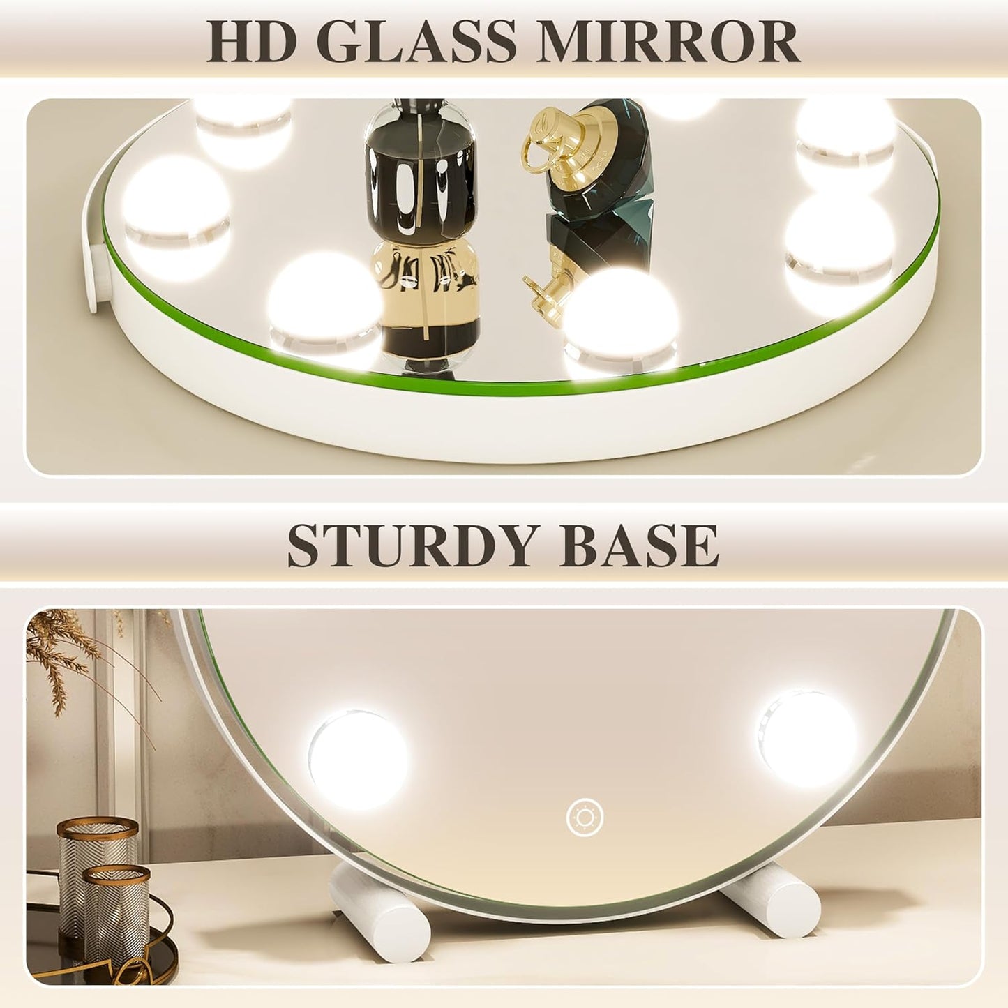 Vanity Mirror with Lights, 12 Inch Hollywood Mirror with Lights for Makeup Desk, LED Makeup Mirror with 7 Dimmable Bulbs for Bedroom Tabletop, Smart Touch Dimmable 3 Modes, 360° Rotation