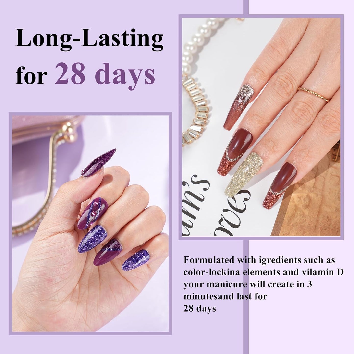 12 Pcs Dip Powder Nail Kit Starter, 6 Colors Glitter Blue Starry Green Sparkle Purple Dipping Powder Kit with Base & Top Coat, Nail Art Dip Manicure Kits for Women