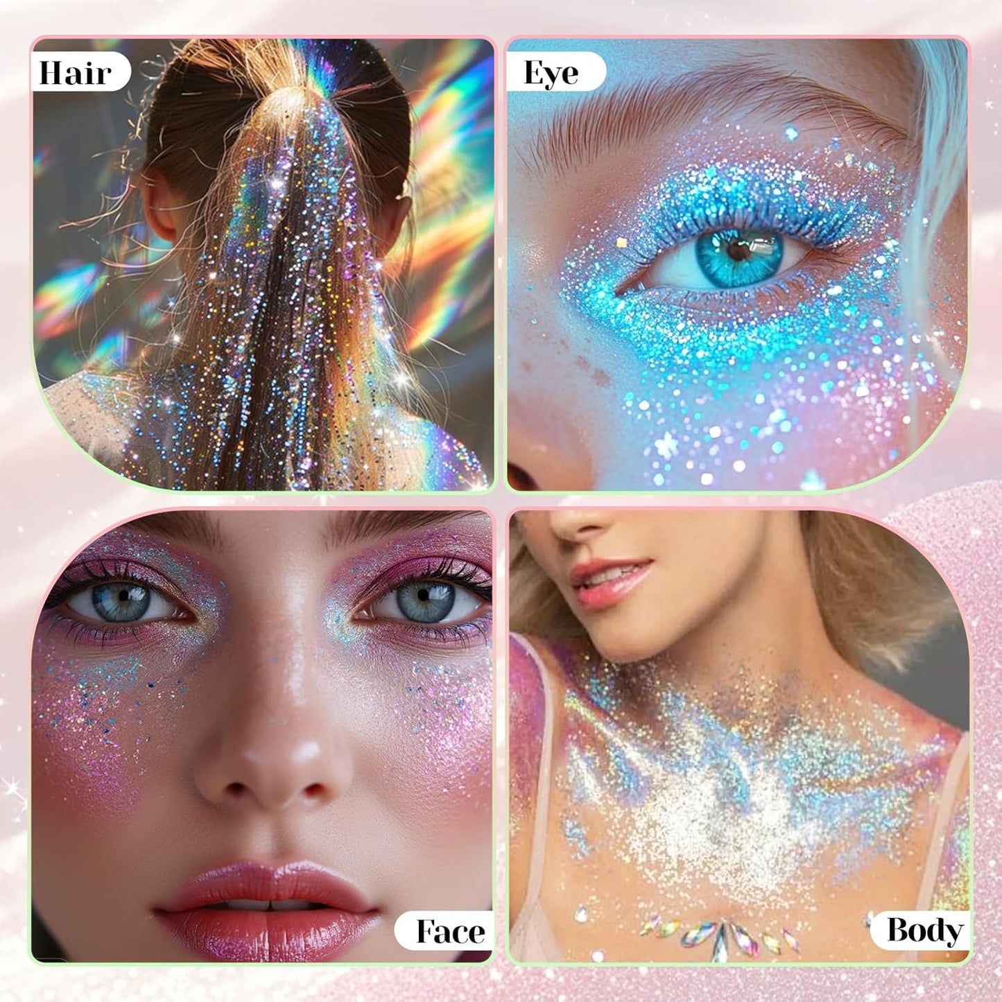 DAGEDA Roll-on Body Glitter,Holographic Eye Face Hair Glitter Gel for Festival Outfit Mermaid Accessories,Chameleon Color Body Shimmer Makeup Rave Outfits Accessories for Women 50ml (Pink)