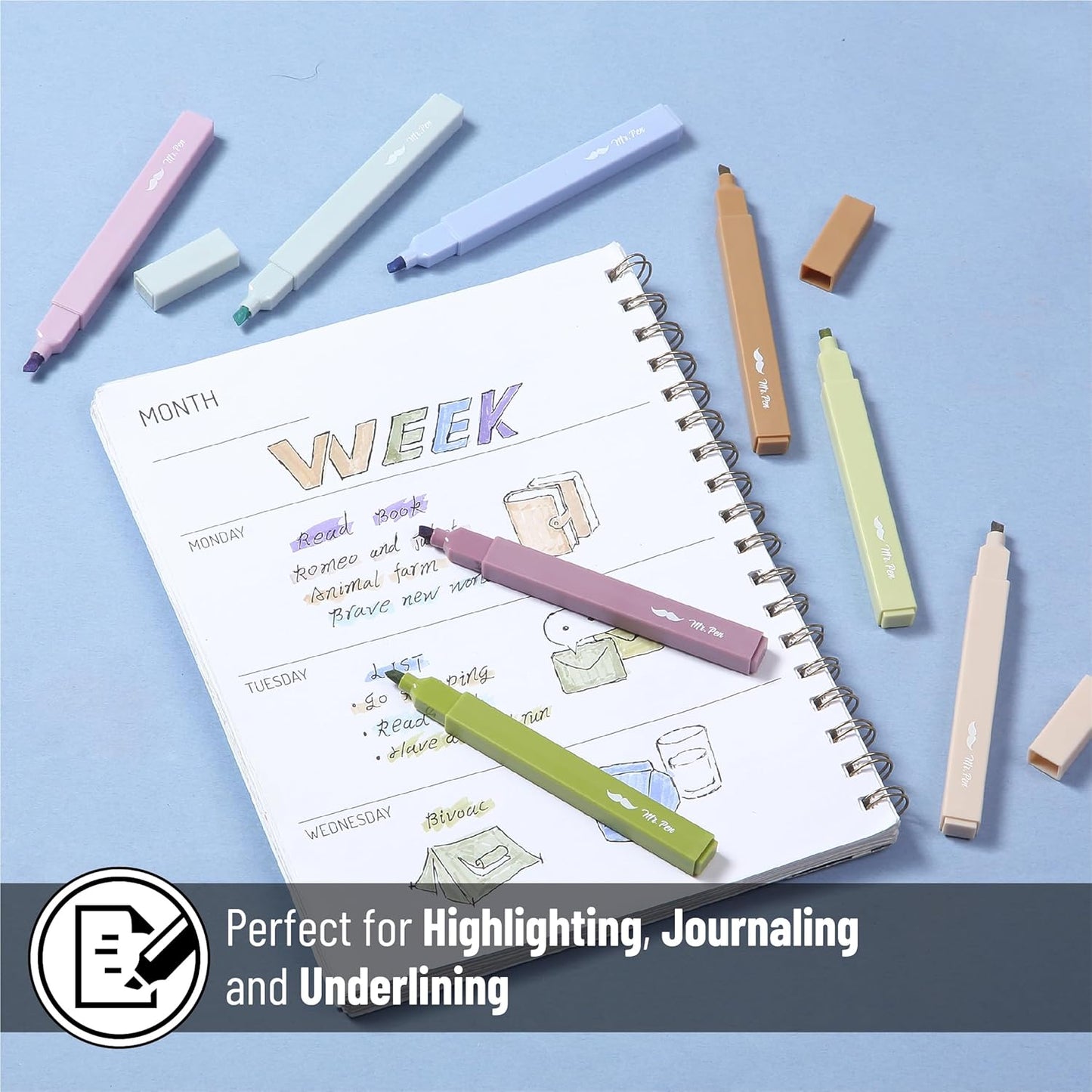 Mr. Pen- Aesthetic Highlighters, 8 Pack, Chisel Tip, Verdant Earth, Cute Highlighters Assorted Colors