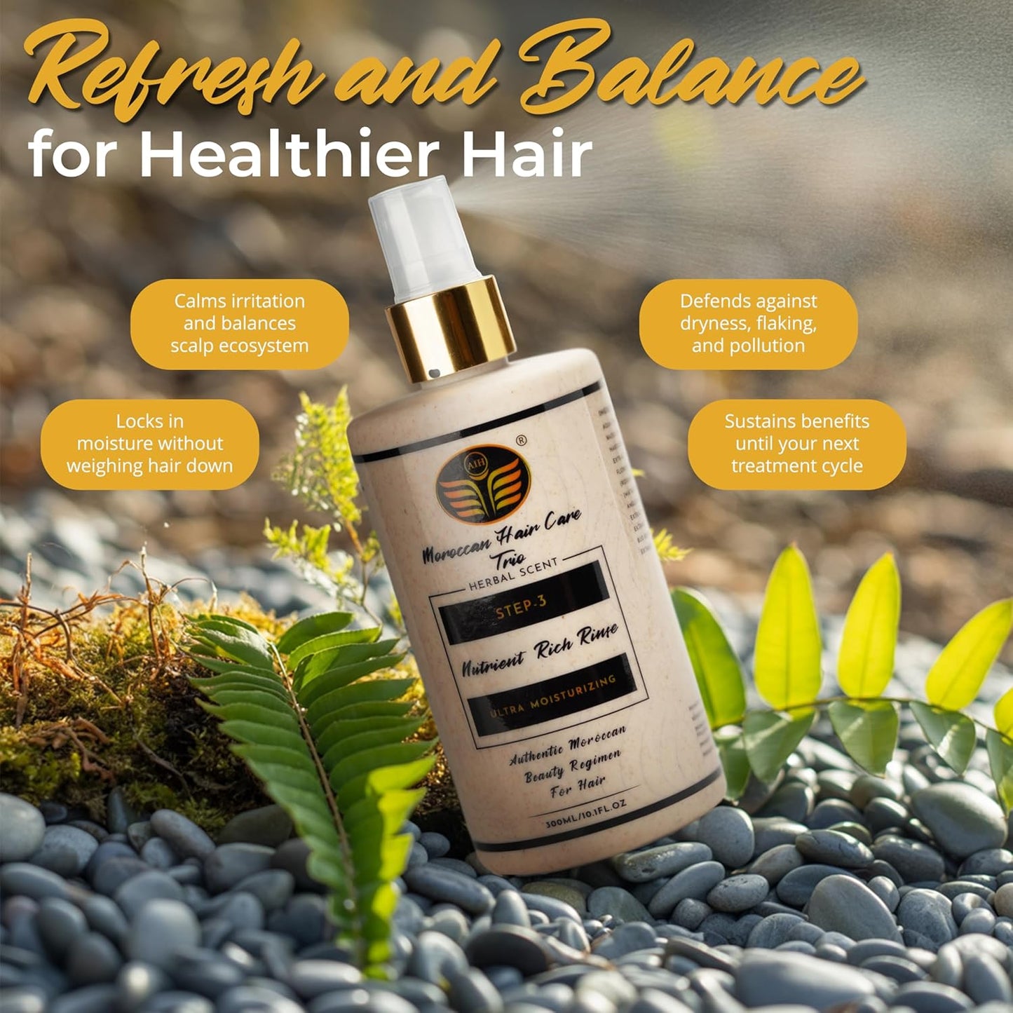 Moroccan Hair Care Trio – Premium 3-Step System for Scalp & Follicle Health – Argan Oil, Herbal Shampoo & Leave-In Rinse – 30+ Botanicals – Dermatologist Approved – Sulfate-Free, Clean