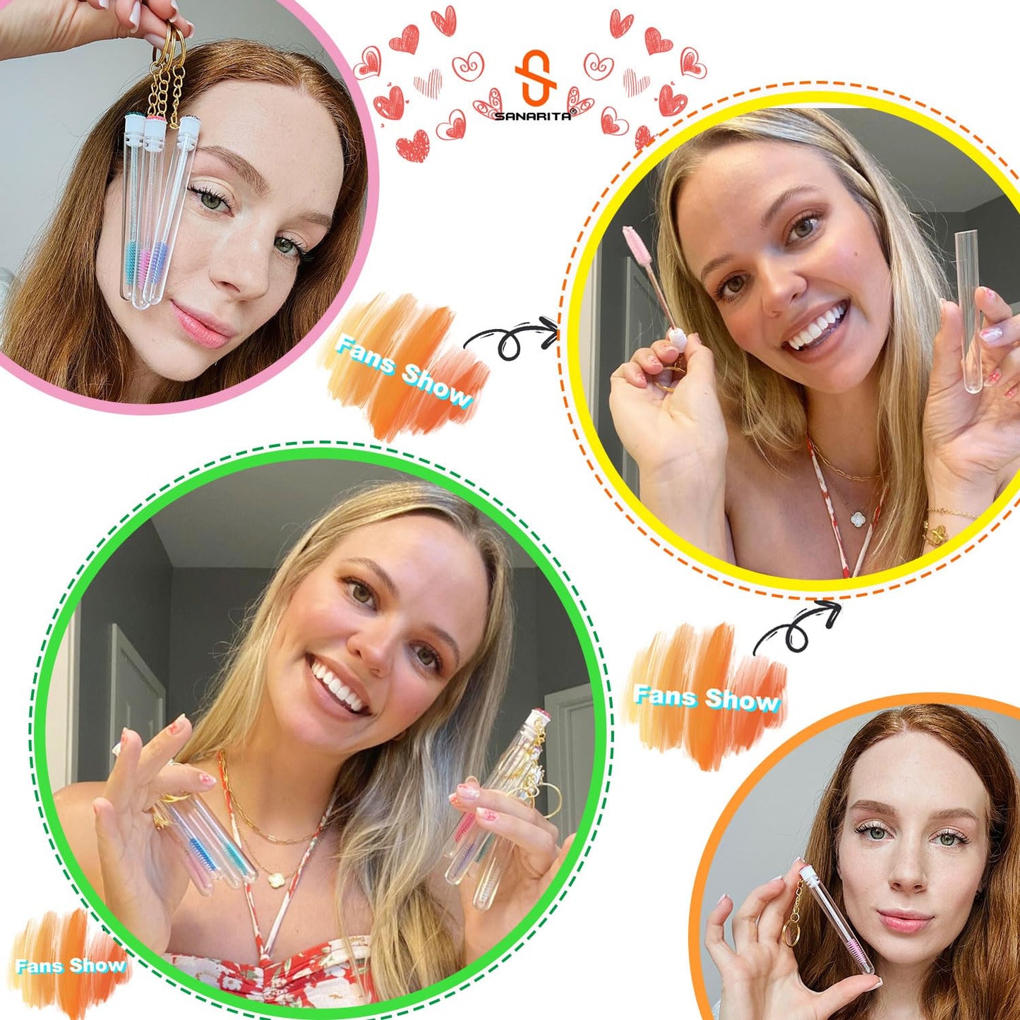 Upgrade 48 Pieces Disposable Mascara Wands Set,Extremely Durable Diamond Mascara for Women and Girls- Include 24 Pcs Crystal Lash Spoolies Brush and 24 Pcs Reusable Keychain Empty Eyelash Brush Tubes