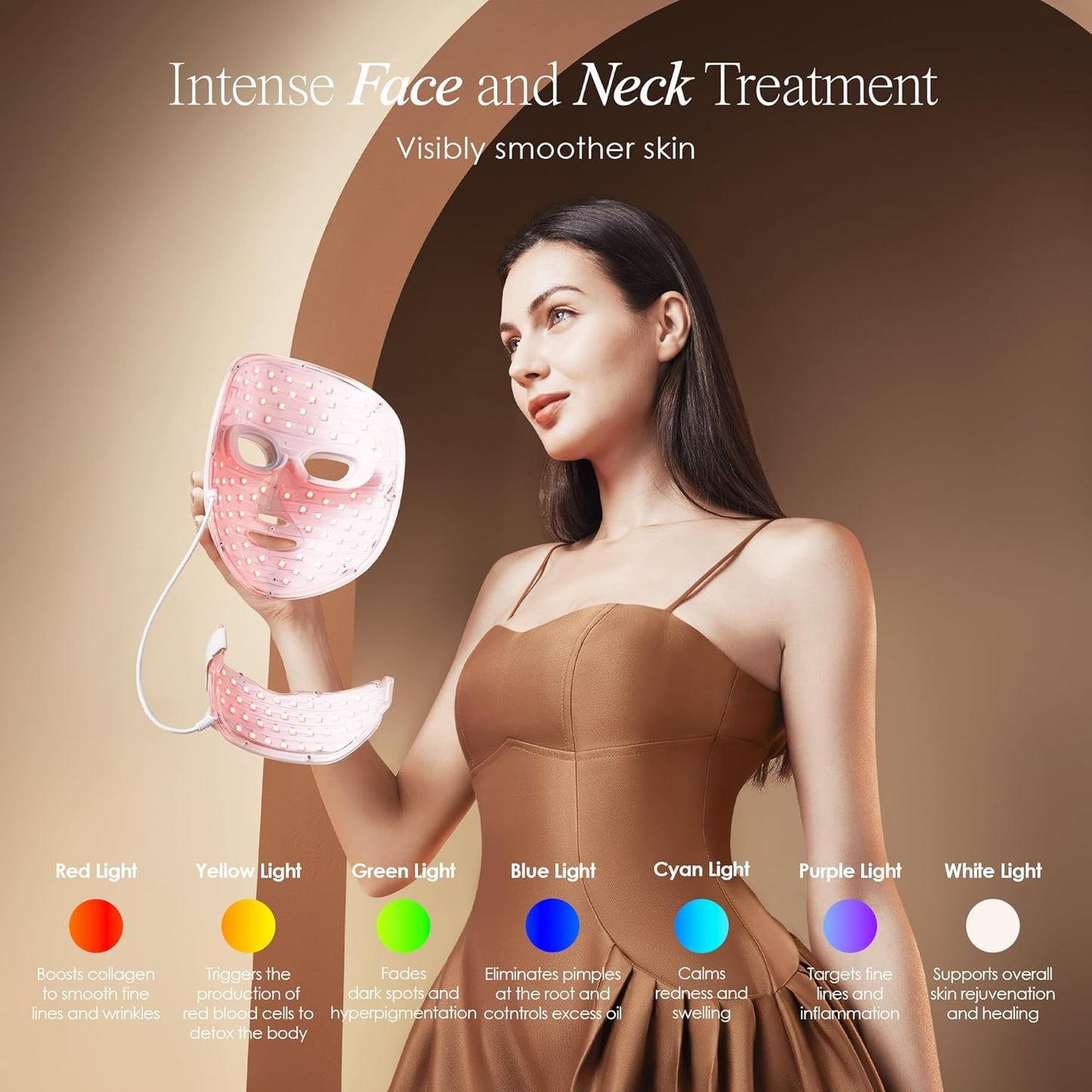 Project E Beauty LightAura Plus | LED Face & Neck Mask Skin Rejuvenation | LED Therapy Photon Mask | 7 Colors | Anti Aging | Spot Removal | Reduce Wrinkles | Anti-inflammation | Skincare Device