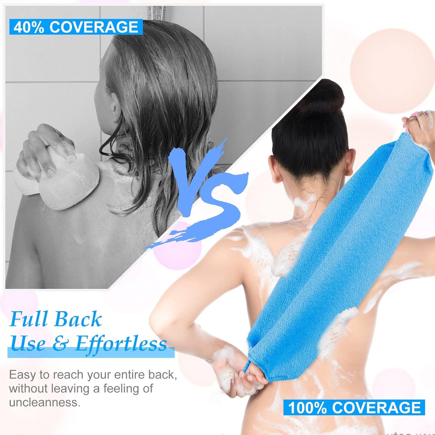 Moukeren Exfoliating Back Scrubber with Handles 4 Pack Nylon Back Exfoliator Extended Length Washers Scrubbers Stretchable Pull Strap Exfoliating Washcloth(Gray, Deep Blue)