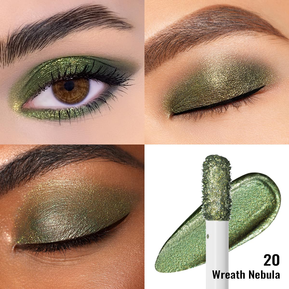 Oulac Green Liquid Glitter Eyeshadow&Eyeliner–Smooth Shimmer Eye Makeup with Sparkle Finish,All-Day Wear Lightweight Buildable Formula,Easy to Use Smudge-Proof,Gifts for Women,Vegan 5.4g (20)