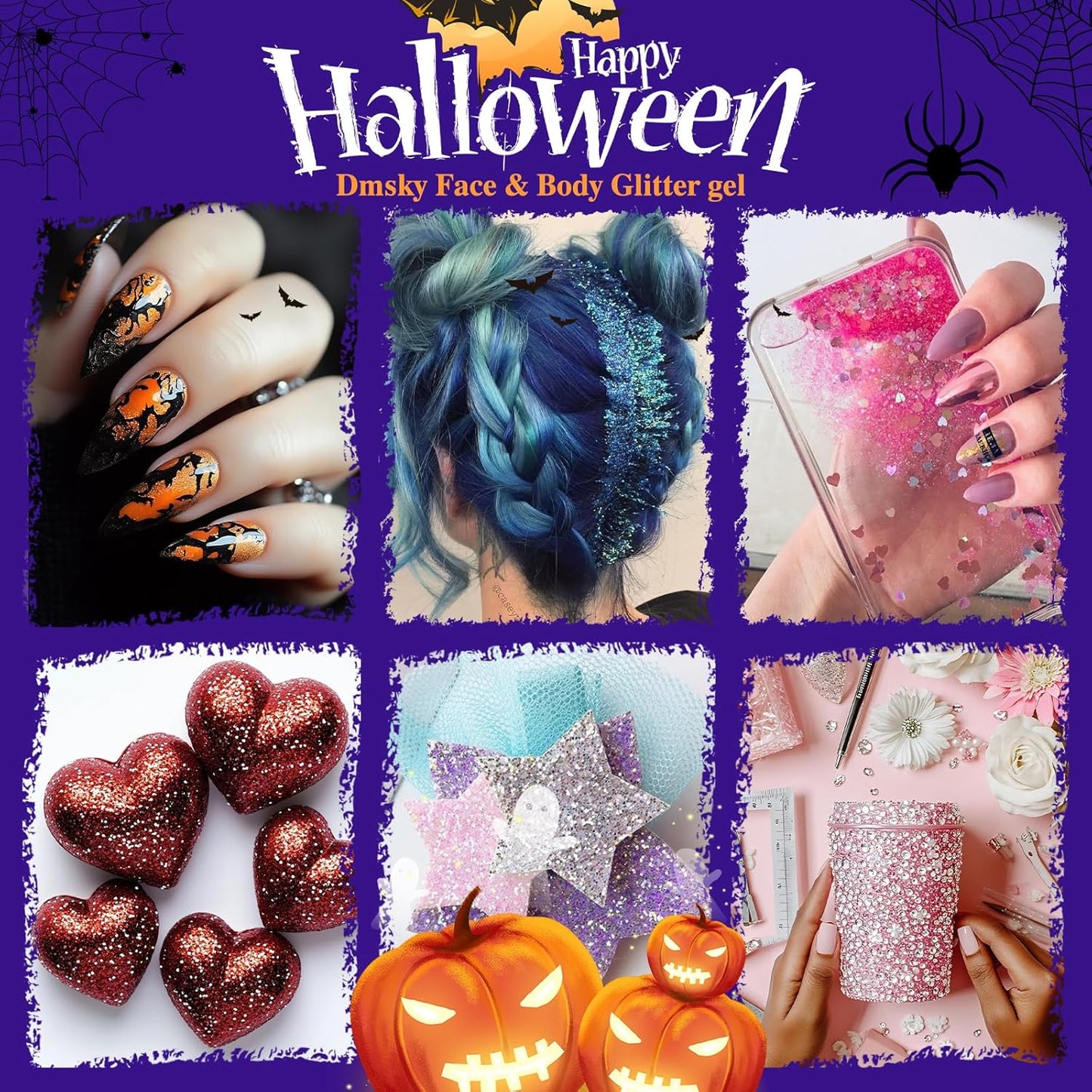 14 Colors Body Glitter,Face Glitter Makeup for Kids Women,Sparkly Chunky Hair Glitter for Eye Lip Nails,Mardi Gras Glitter Makeup Face Paint,Singer Concerts Disco Rave Festival Accessories-Hallowmas