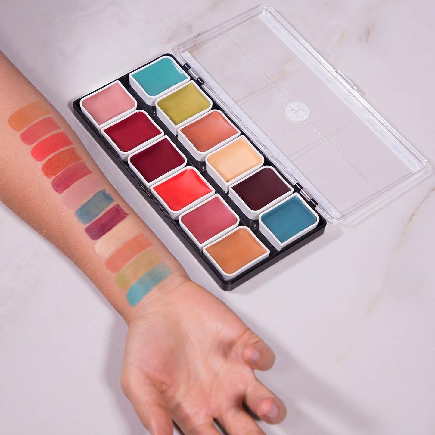 12-Color Complexion Alcohol-Activated Palette, Professional Quick Drying Waterproof SFX Makeup, Tattoo Cover