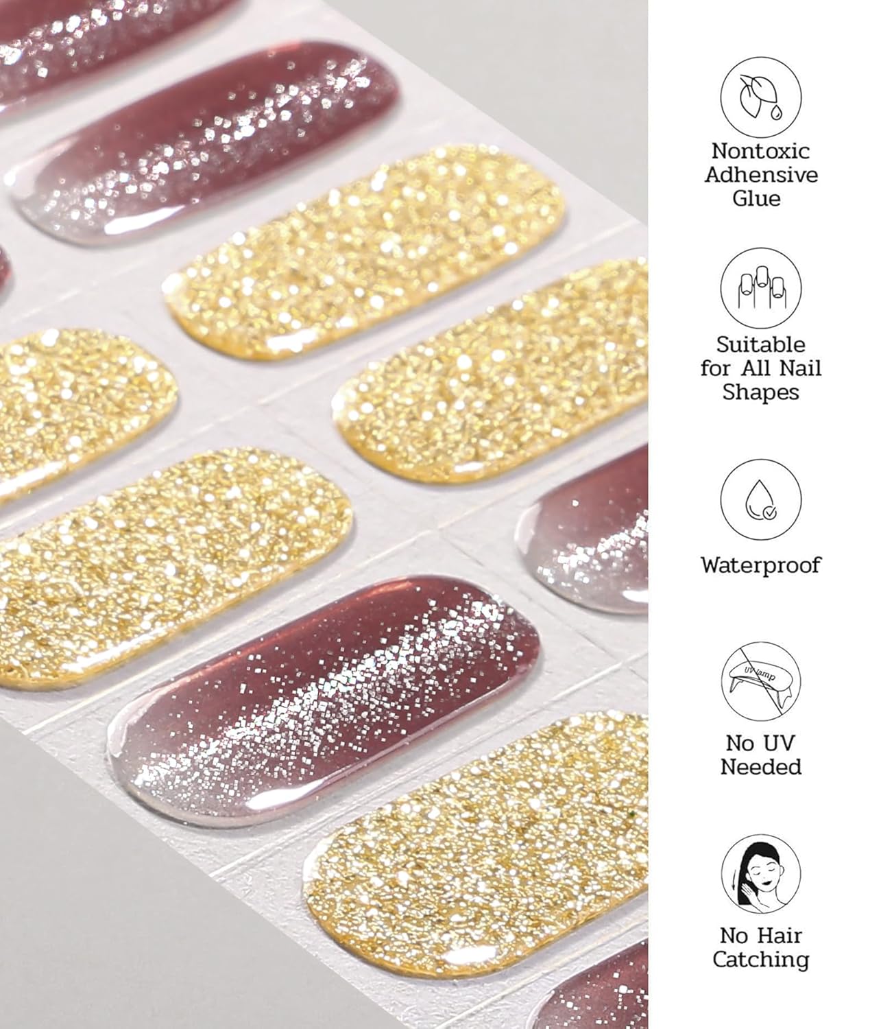 Nail Polish Strips - 22 Pcs Salon Quality Gel Nail Stickers - Long Lasting Wraps (Lavender Gold Foil)