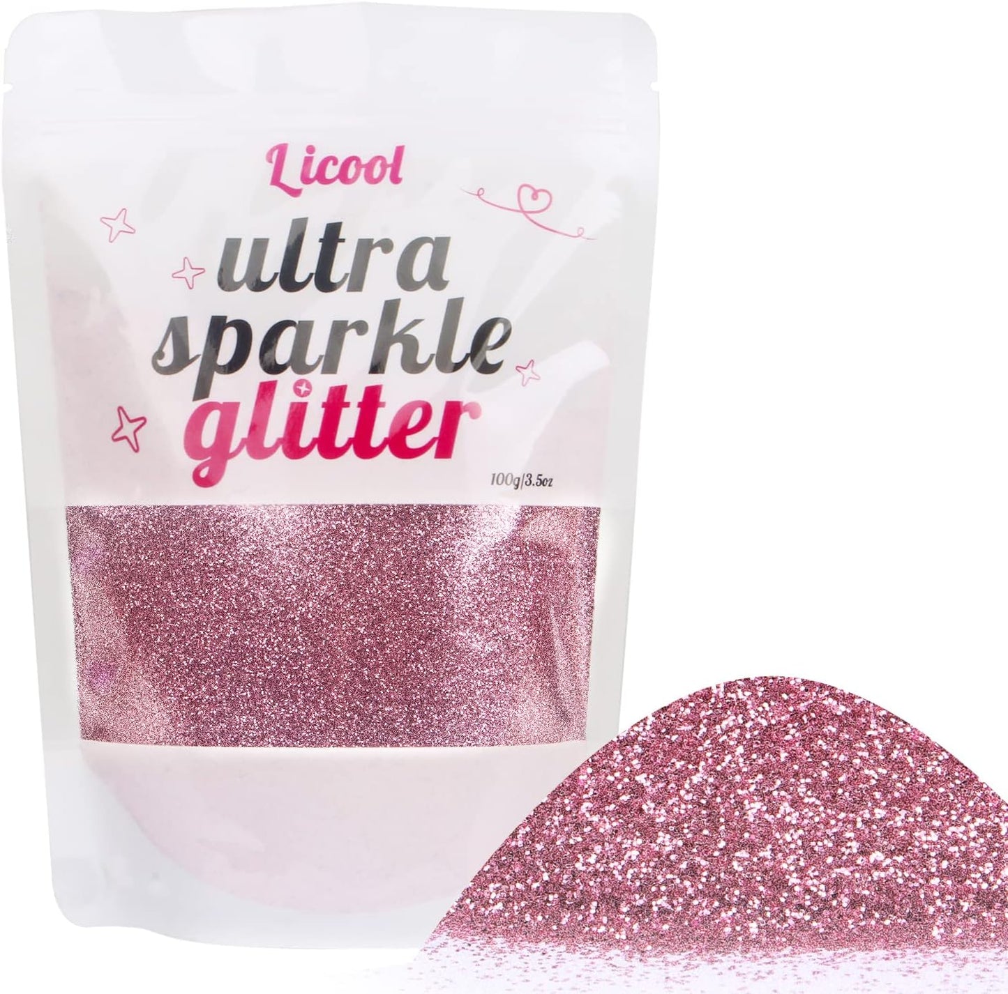 Fine Glitter for Nail Art, 100g/3.5oz Extra Fine Powder Packs for Epoxy Resin Art, Craft for Tumblers Candle Slime Making, Festival Body Face Eyeshadow Nail (Rose Blush)