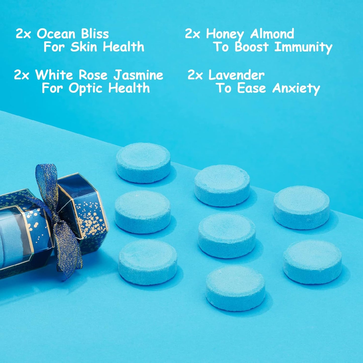 Shower Steamers Aromatherapy, 8 Essential Oil Bath Bombs for Your Shower, Natural Shower Tablets in Ocean Bliss, Honey Almond, Lavender & White Rose Jasmin, Birthday, Unique Gifts for Women