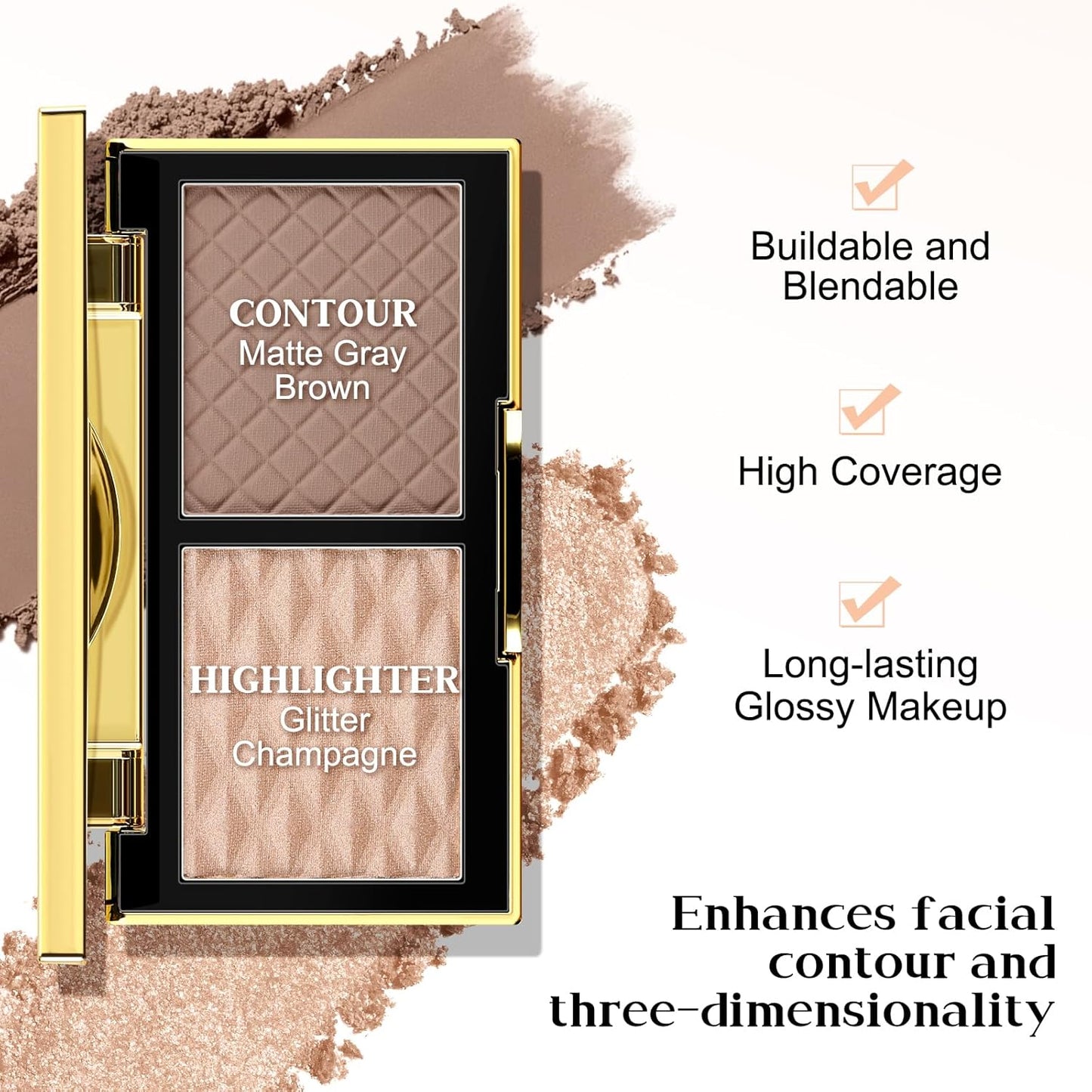 Boobeen 2 in 1 Contour Makeup Palette Highlighter Face Bronzer and Shimmer Contour Palette Makeup Kit, Sculpting Contouring Powder Palette Blendable