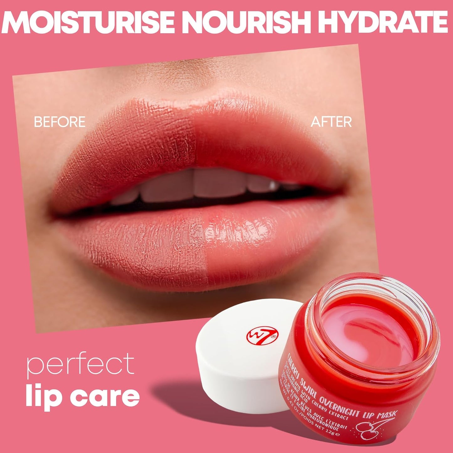 W7 Sweet Dreams Overnight Cherry Swirl Lip Mask - Cherry Extract & Hyaluronic Acid - For Hydrated, Full Looking & Irresistible Lips