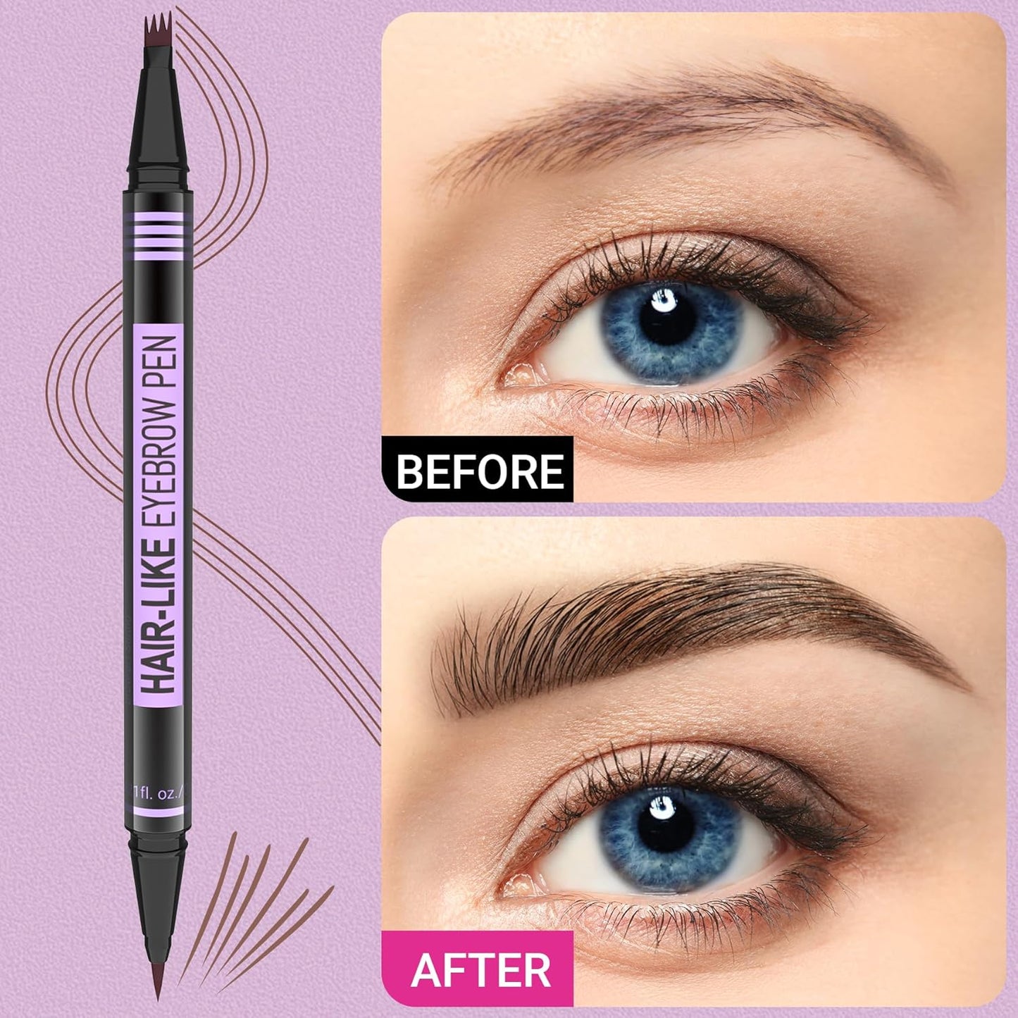 iMethod Eyebrow Pen - Eyebrow Pencil Magic 2-in-1 Eye Brow Pencils for Women with 4-Fork-Tip & Precise Brush-Tip Create Natural Hair-Like Brows, Last All Day, Microblading Eyebrow Pen, Reddish Brown
