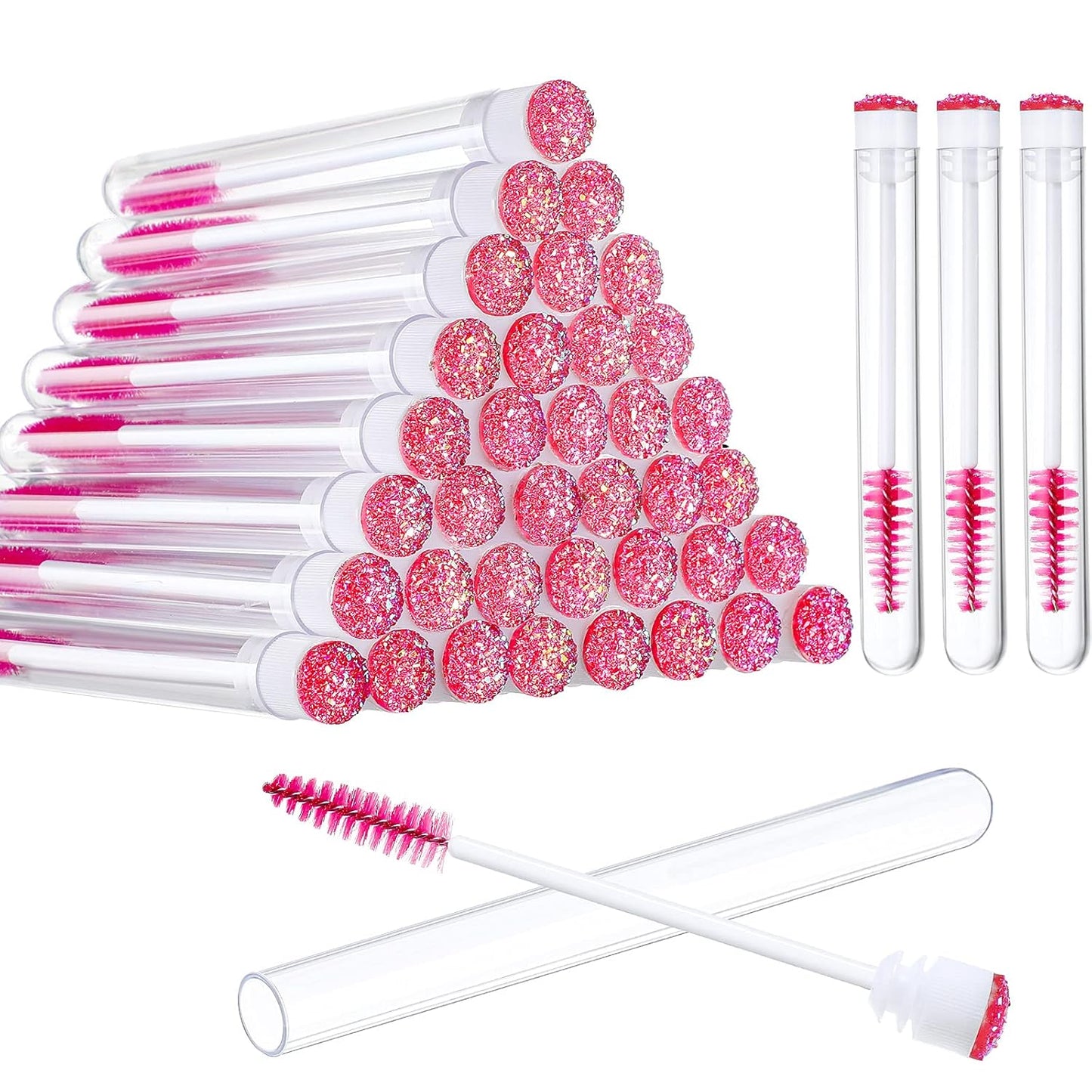 80 Pieces Disposable Mascara Brushes Tubes Set, 40 Pieces Empty Mascara Wand Tube with 40 Pieces Eyelash Brush Makeup Tool for Eyelash Extension(Pink Snowflake Style)