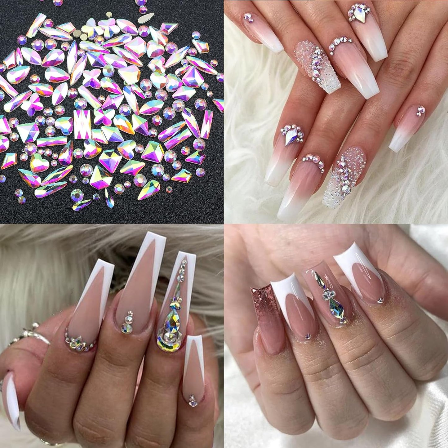 Nail Art Rhinestones Flatback Rhinestones Nail Charms Fine Glitter Supplies Mixed AB Crystals Gems Glitter Powder Luxury Design Jewelry Accessories for Women Manicure Decorations.