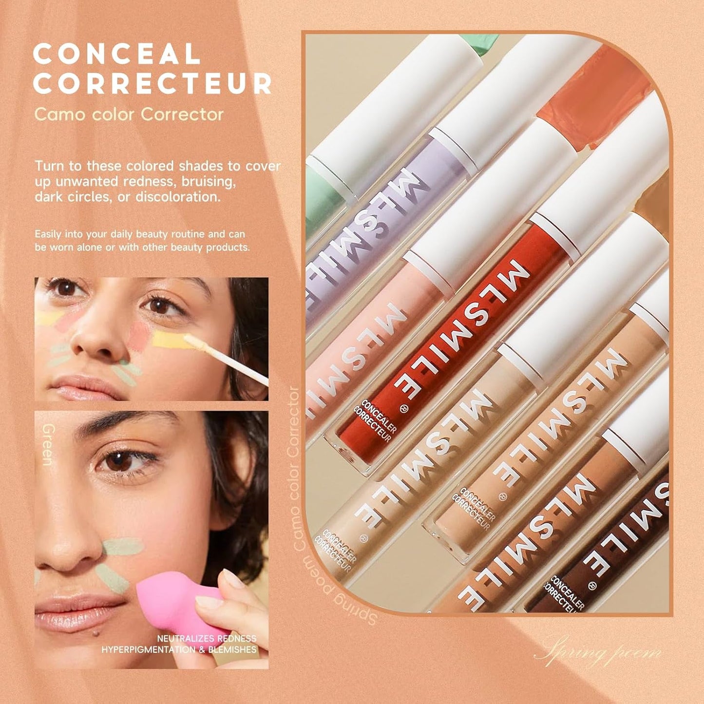 Color Liquid Conceal Contour Foundation, Waterproof 8 Colors Cream Lightweight Liquid Concealer Contour Makeup for Concealing Blemishes, Brighten Dark Circles, Improves Uneven Skin Tone, 05