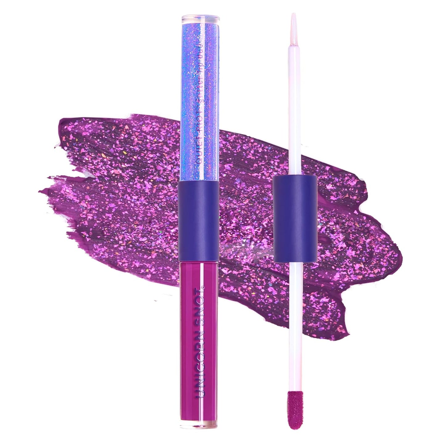 UNICORN SNOT Quiet Riot™ Plastic-Free Glitter Lip Duo | 2-in-1 Set w/Matte Lipstick & Sparkly Glitter Lip Gloss | Halloween Costume Makeup | 0.15oz Purple Lipstick & 0.16oz Gloss (Astro)