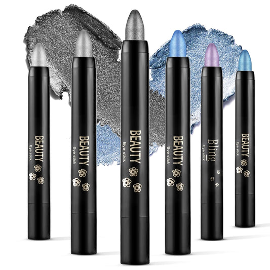 Boobeen 6PCS Cream Eyeshadow Sticks - Waterproof Eyeshadow Pencil Crayons - Eye Brightener Stick Shimmer Pens - Create Glitter Eye Makeup - Easy to Use