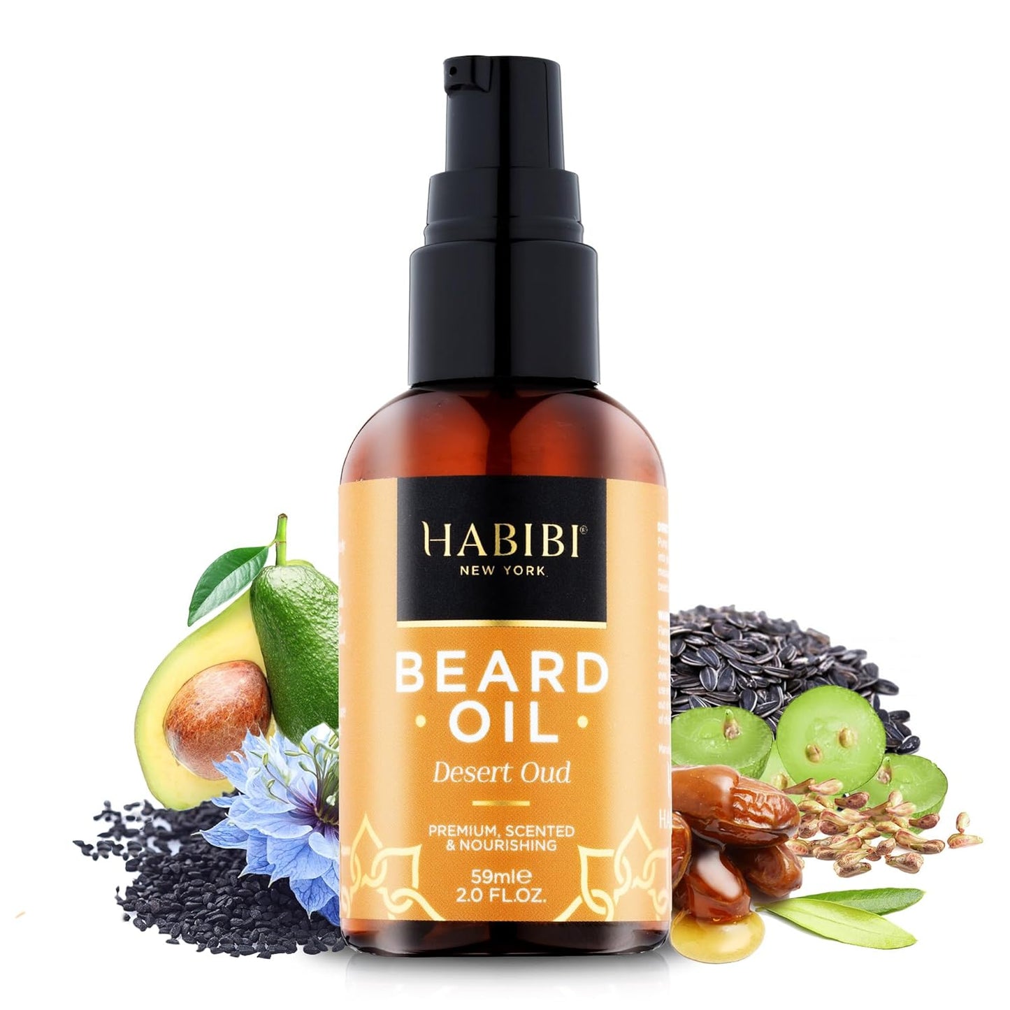 H HABIBI Desert Oud Beard Oil – 2.0 Fl. Oz Naturally Derived Beard Growth Oil for Men, Beard Care Essential – Hydrates, Nourishes & Promotes Healthy Growth, Made in USA