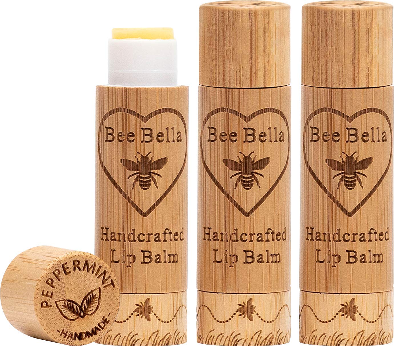 Bee Bella Lip Balm, Peppermint, 3 Pack - Hydrating Lip Care, 100% Natural, Original Organic Beeswax with Vitamin E, Handmade in USA