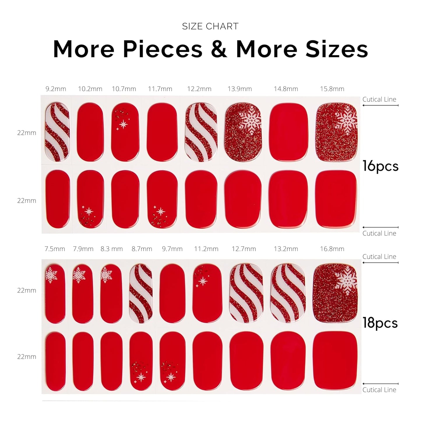 Nailog Semi Cured Gel Nail Strips 34 pcs for Christmas | Long Lasting Nail Polish Sticker Wraps with Glossy Gel Finish (Santa is Here)