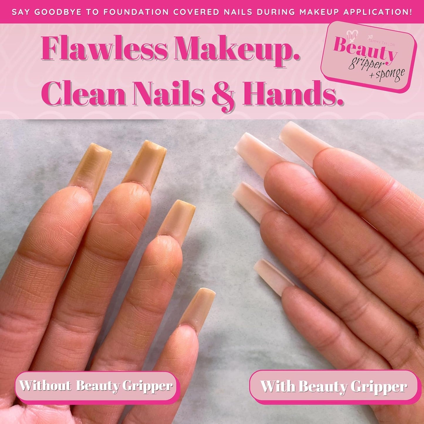 Tammy Taylor Beauty Gripper and Blender - Make up Sponge Holder with a Soft Pink Makeup Applicator Sponge - Patented Design Grips all Silicone Make Up Sponges for Foundation Powder, Cream and Liquid