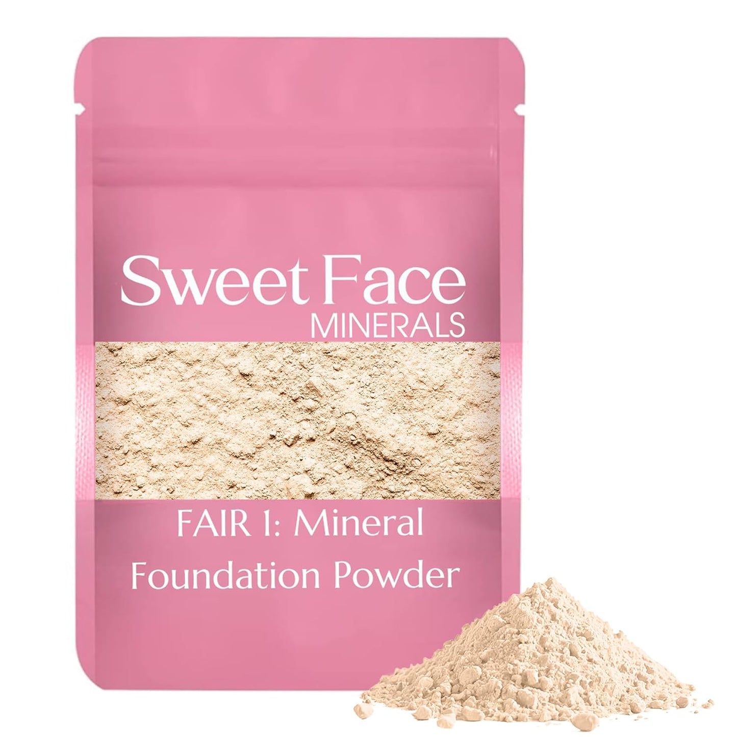 Foundation Powder Refill (Fair Shade 1)(12 Gram Bag) By Sweet Face Minerals, Lightweight Mineral Loose Makeup Powder with SPF 20, Full Coverage Flawless Finish, Talc-free, Cruelty-Free, Refill Pouch