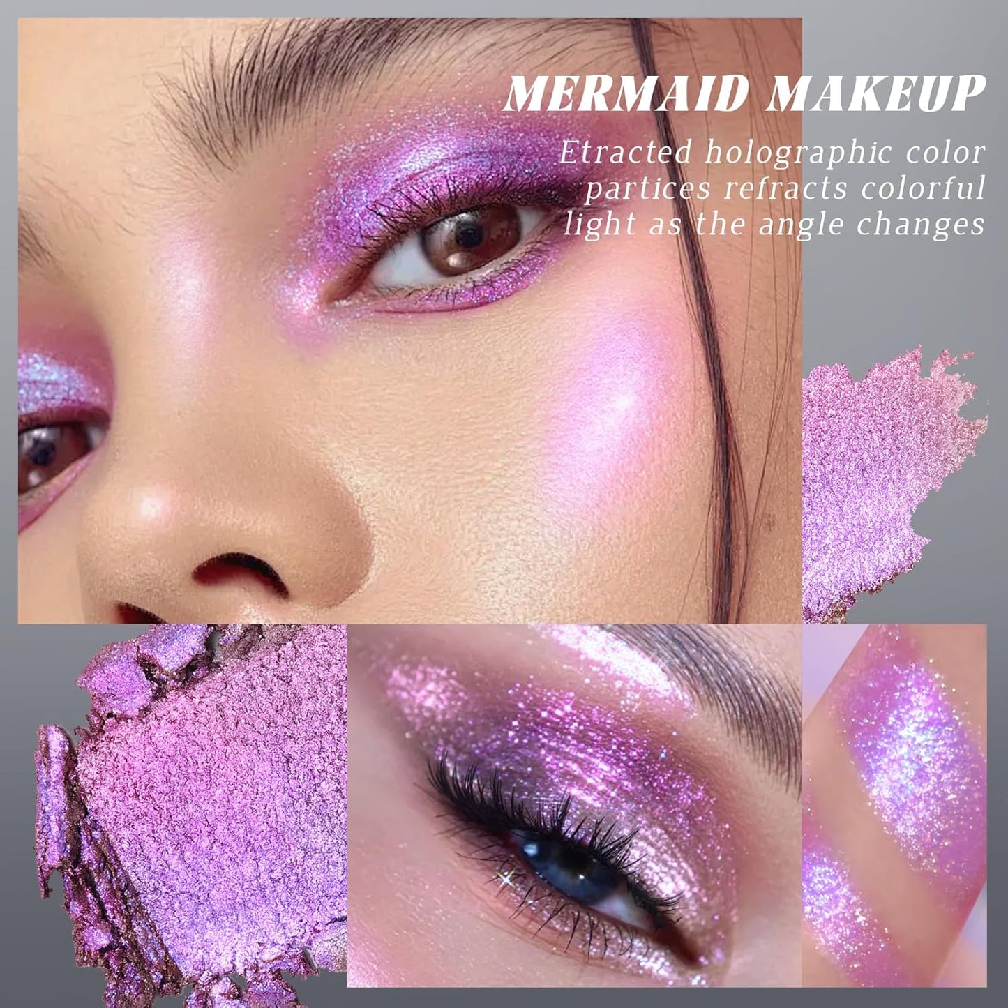 Chameleon Purple Glitter Eyeshadow, Cream to Powder Shimmer Multichrome Single Eyeshadow, Sparkling Holographic Color Shifting Eye Brightener Highlighter Makeup Palette 04