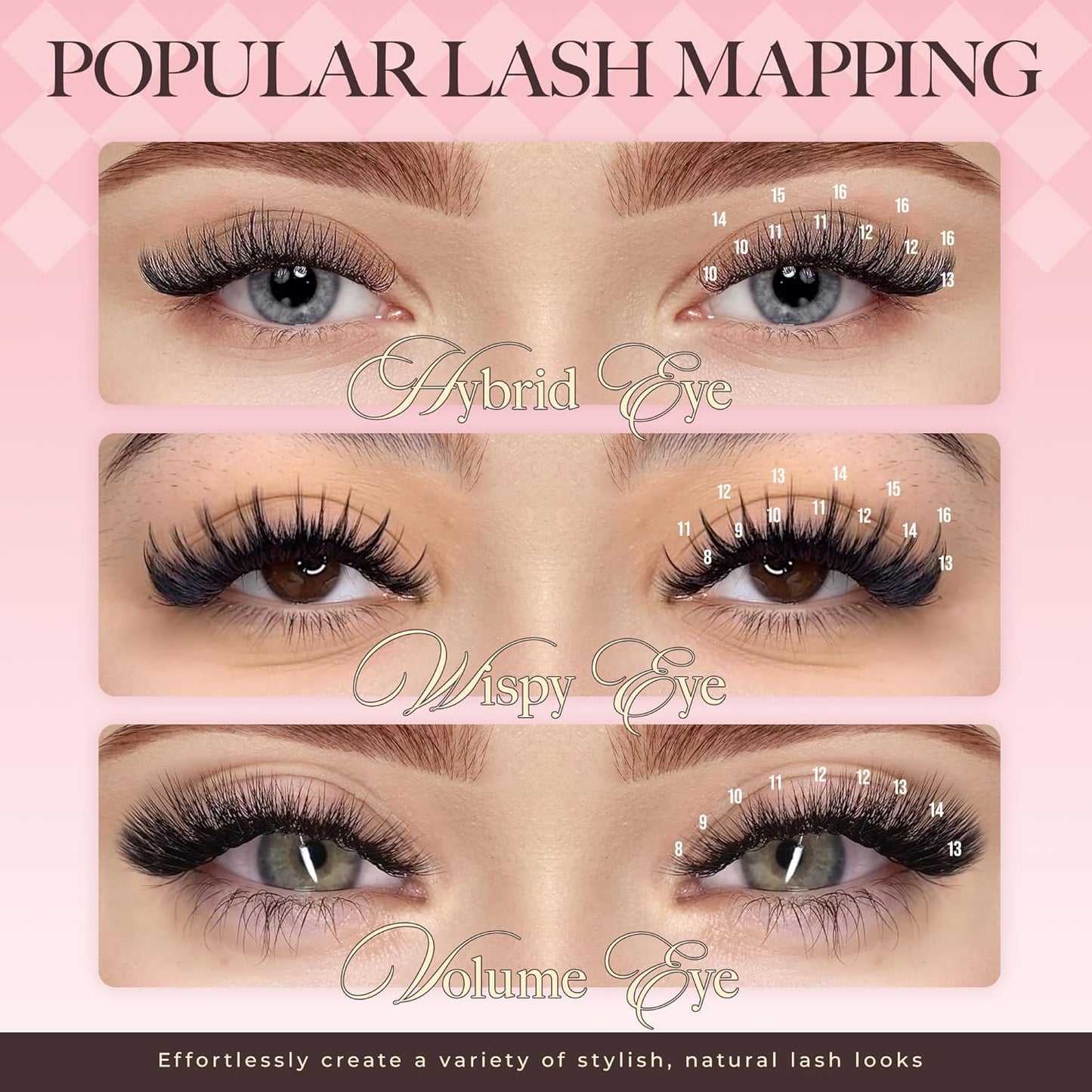 LASHVIEW Volume Lash Extensions 0.03-0.20 J/B/L/C/CC/D Curl 8-16mm Mixed & Single Length Tray, Soft Matte Dark Professional Eyelashes Extension(0.07 D 8-16mm)