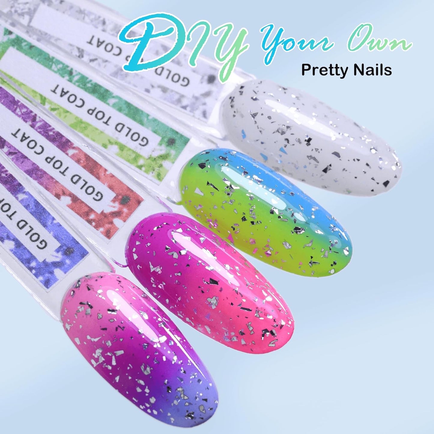 Double Rhythm 15ML No Wipe Gel Top Coat Base Coat Iridescent Glitter Shimmer 2 in 1 Nail Polish Soak Off Manicure DIY Home Salon (Silver Top Coat)