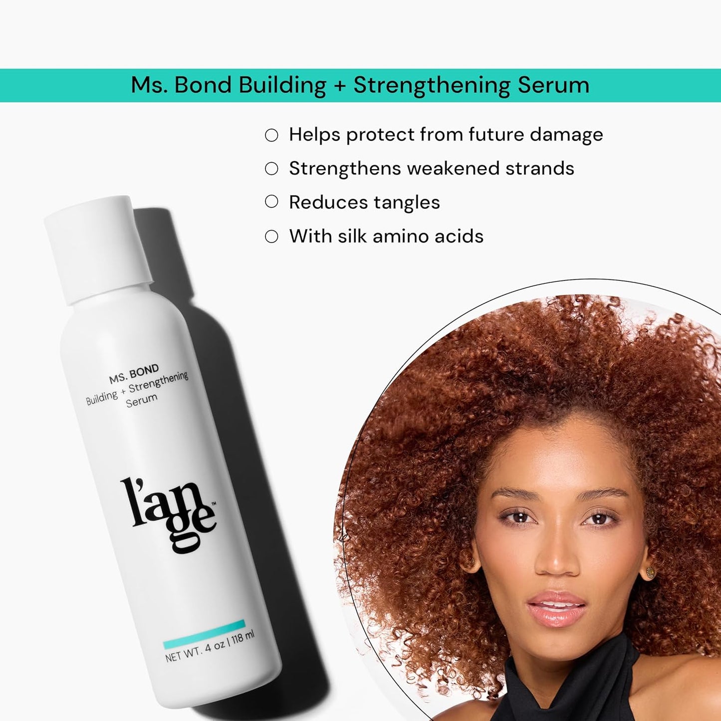 L'ANGE HAIR Ms. Bond Building + Strengthening Hair Serum | Restores Bonds | Intensive Treatment for Breakage Recovery | Mask for Smooth Finish | Moisturizing Formula | 4 fl oz Bottle