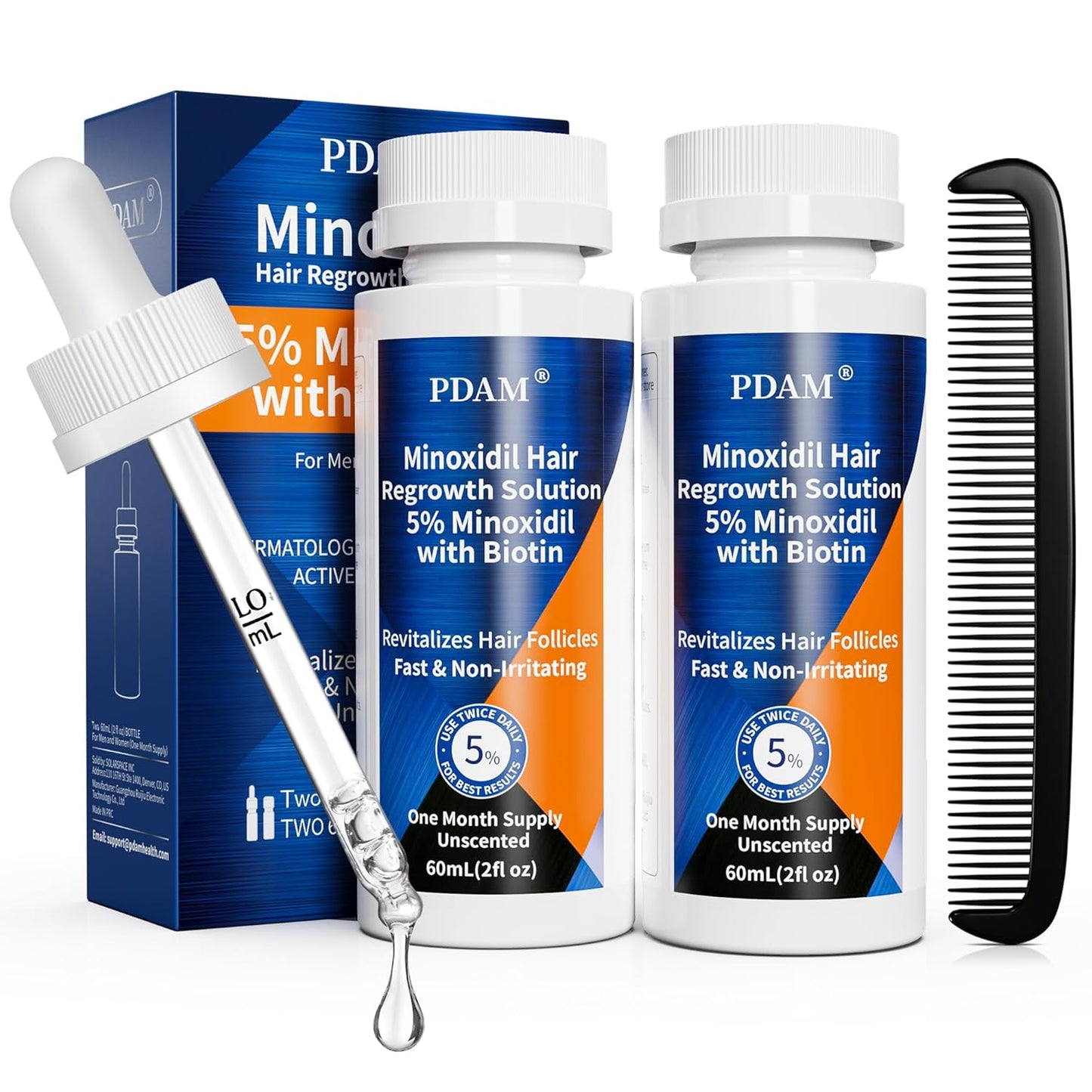 5% Minoxidil for Men Hair & Beard Growth Kit, Minoxidil for Women Hair Growth Serum, Extra Strength Hair Loss Treatment for Thinning Hair, Promotes Thicker Fuller Regrowth, Nourishes Scalp, 2 × 2oz