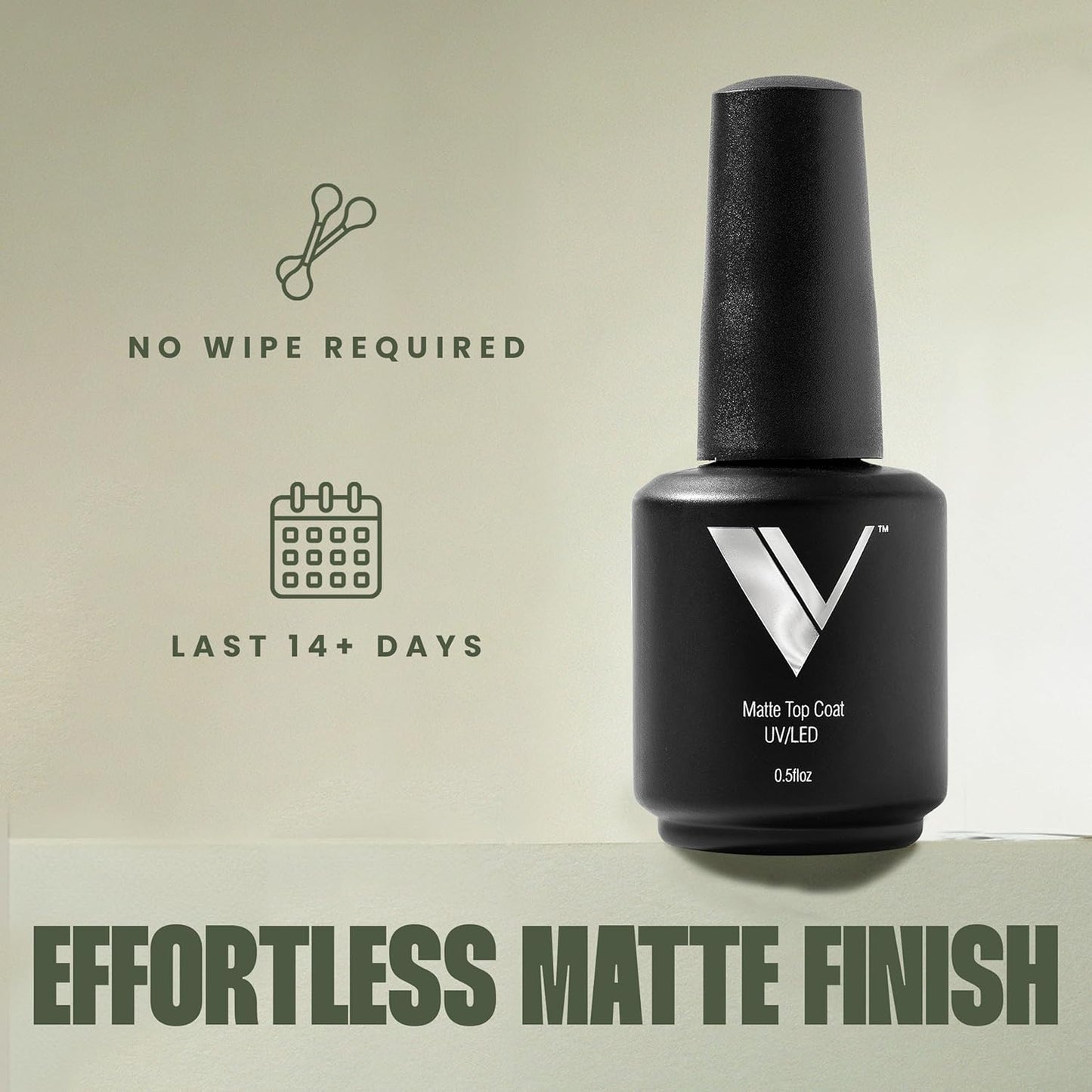 V Beauty Pure Non-Wipe Gel Top Coat Nail Polish (Matte) - Long-Lasting No Chip Nail Polish Topcoat with Matte Finish for Stronger Nail Beds - Led & UV Light Gel Polish for Pedicures & Manicures, 15 ml