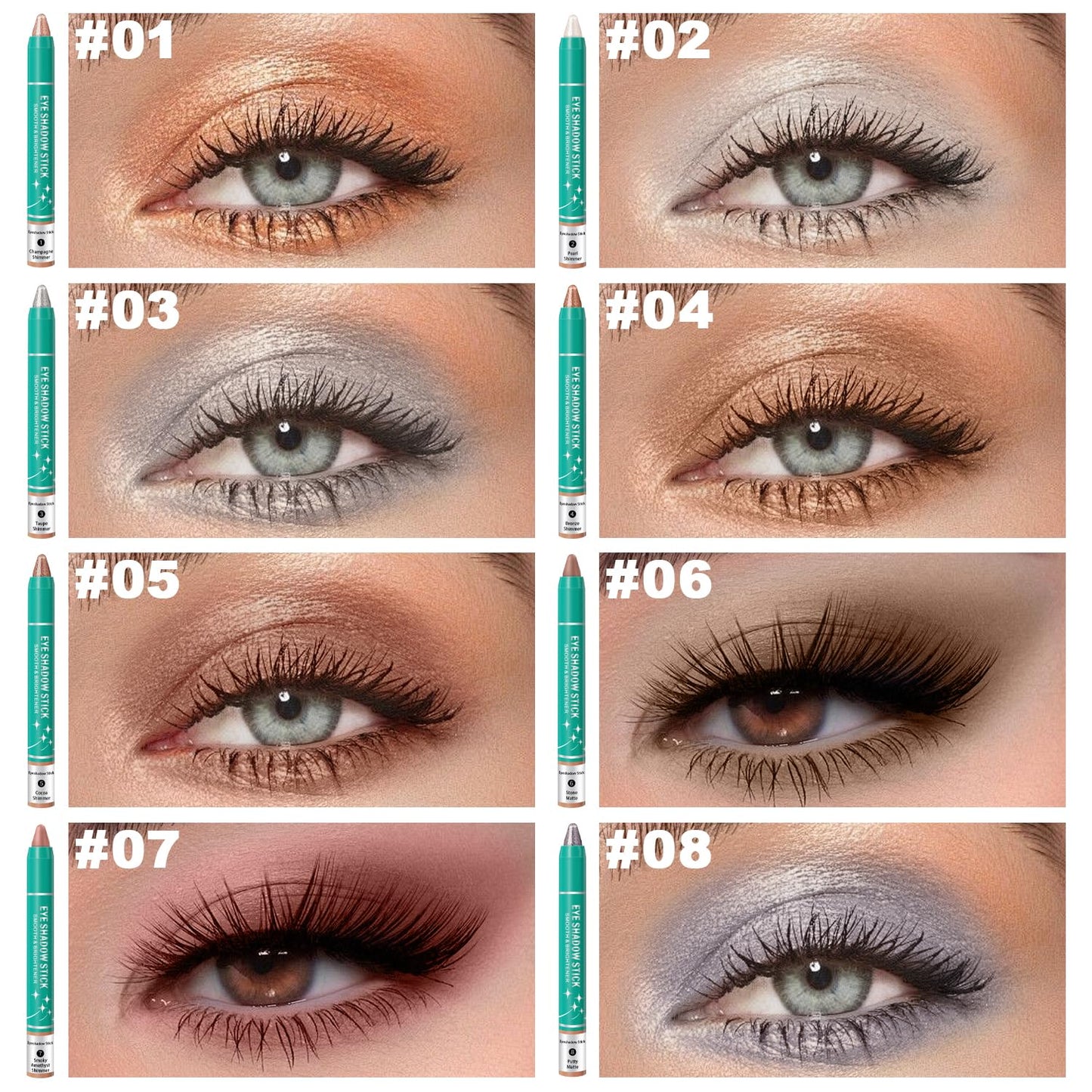 4Pcs Eyeshadow Stick, Eye Brightener Stick, Shimmer Creamy Eye Shadow Makeup, Waterproof Long Lasting Glitter Highlighter Eye Liner Pencil (4PCS B)