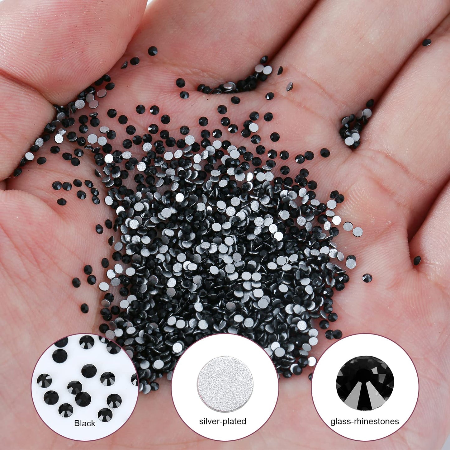 1440Pcs Black Crystal Rhinestones,Glass Flatback Rhinestones Gemstones for Nail Face Makeup Art Crafts Clothes Decoration -(SS3,1.4mm,Black)