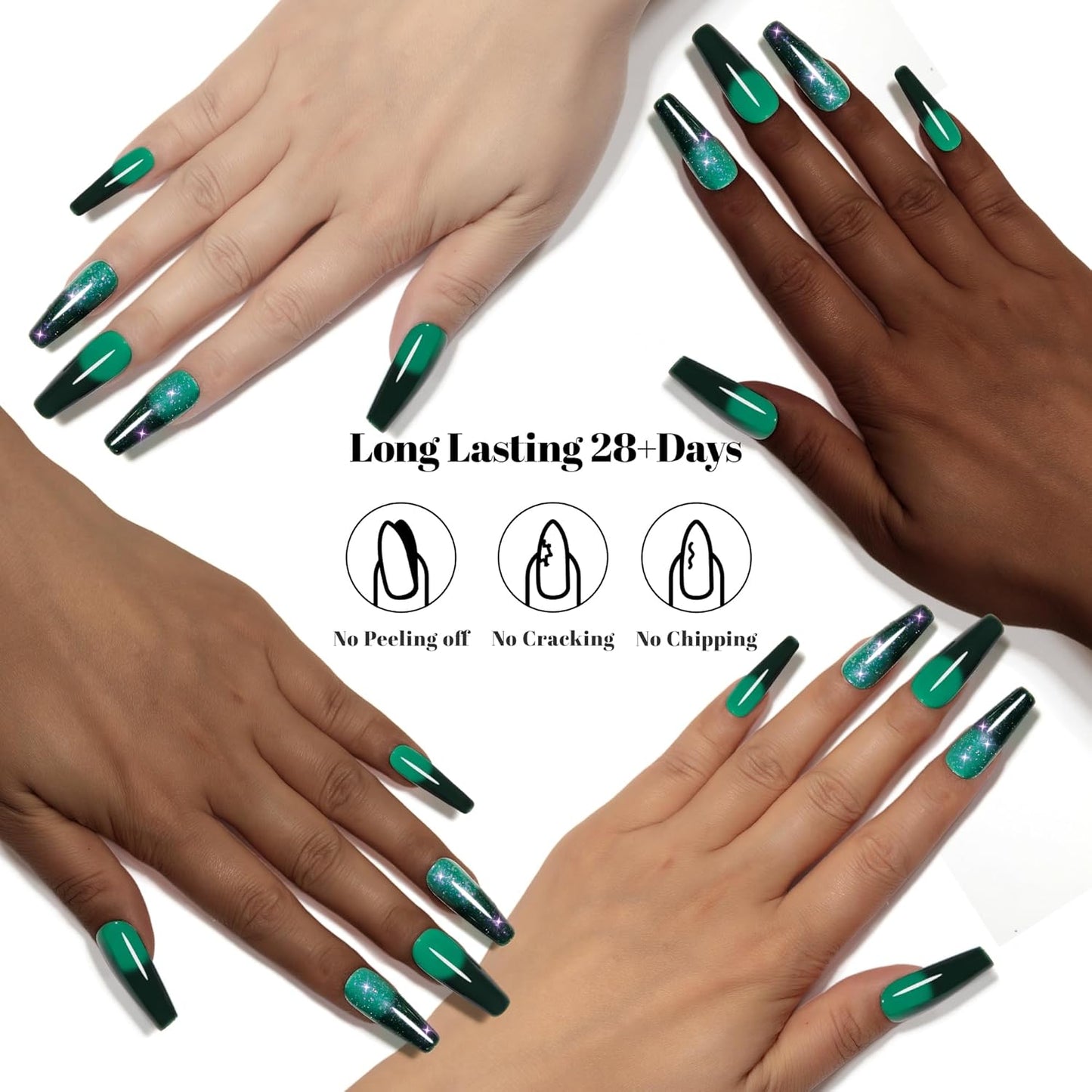 YTD Likomey Color Changing Gel Nail Polish Set,2 Pcs 15ml Bright Green to Dark Green Brocade Glitter and Pure Color Kit,Thermal Ombre Change Colors Salon Manicure Fall Winter UV Nail Varnish,WB2-3