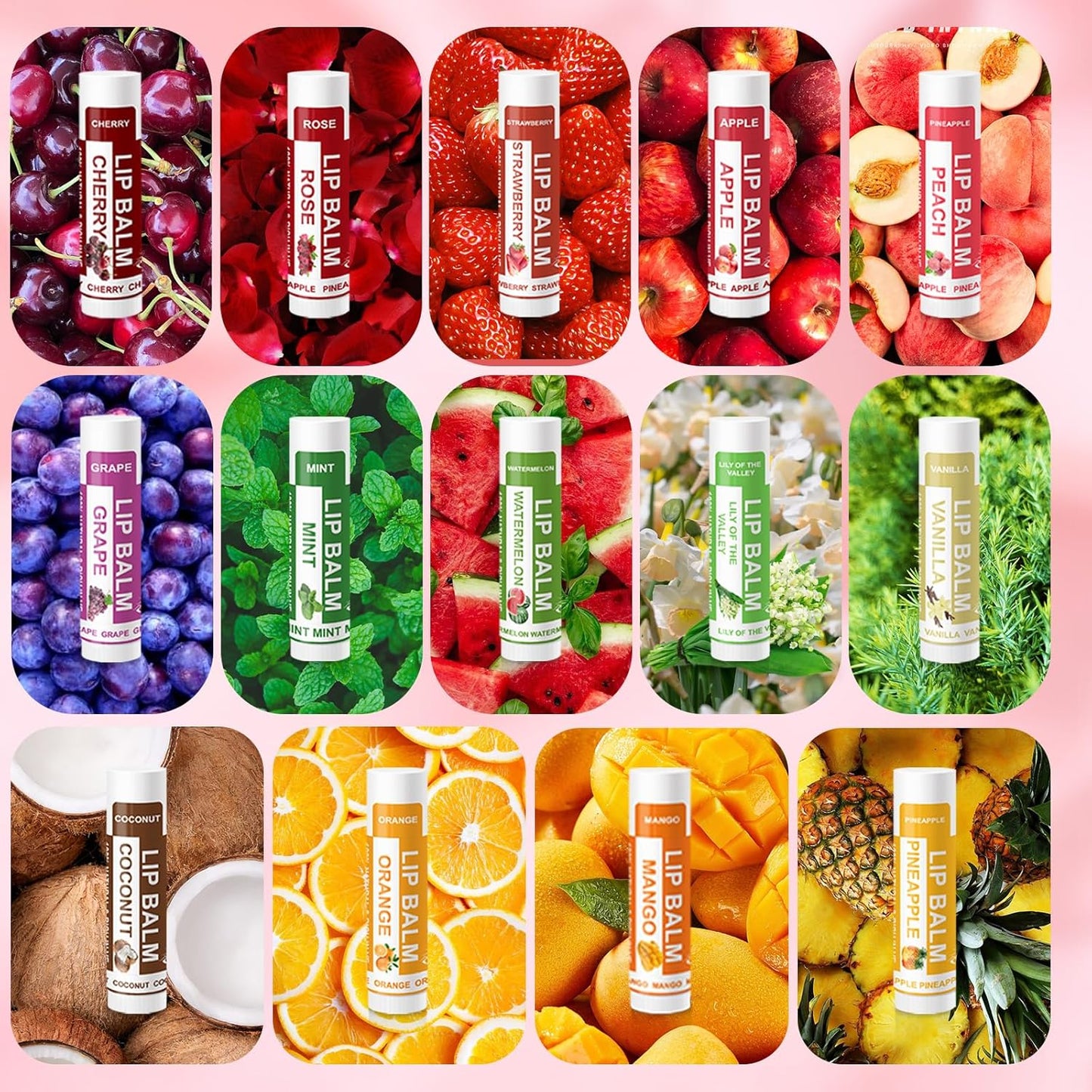 YOPELA 112 Pack Natural Lip Balm Bulk Lip Moisturizer with Vitamin E and Coconut Oil - Hydrating, Moisturizing, Soothing, and Repairing Dry and Chapped Lips Valentine's Gift - 14 Flavors - Non-GMO